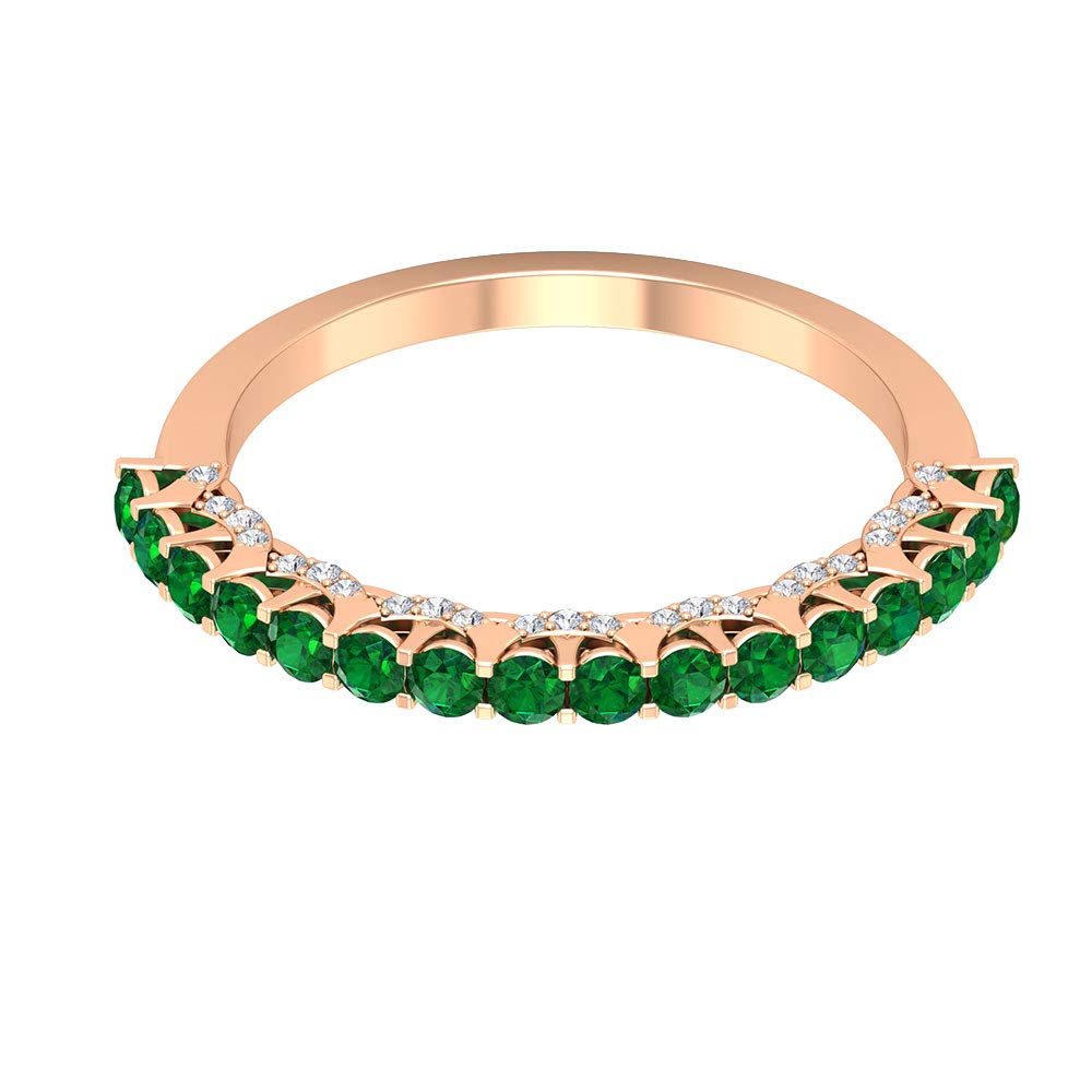 3/4 CT Emerald and Diamond Half Eternity Ring for Women - 14K Solid Gold Wedding Band, Anniversary Gift, Engagement Ring - Perfect for Bridal Jewelry, Valentine's Day & Special Occasions