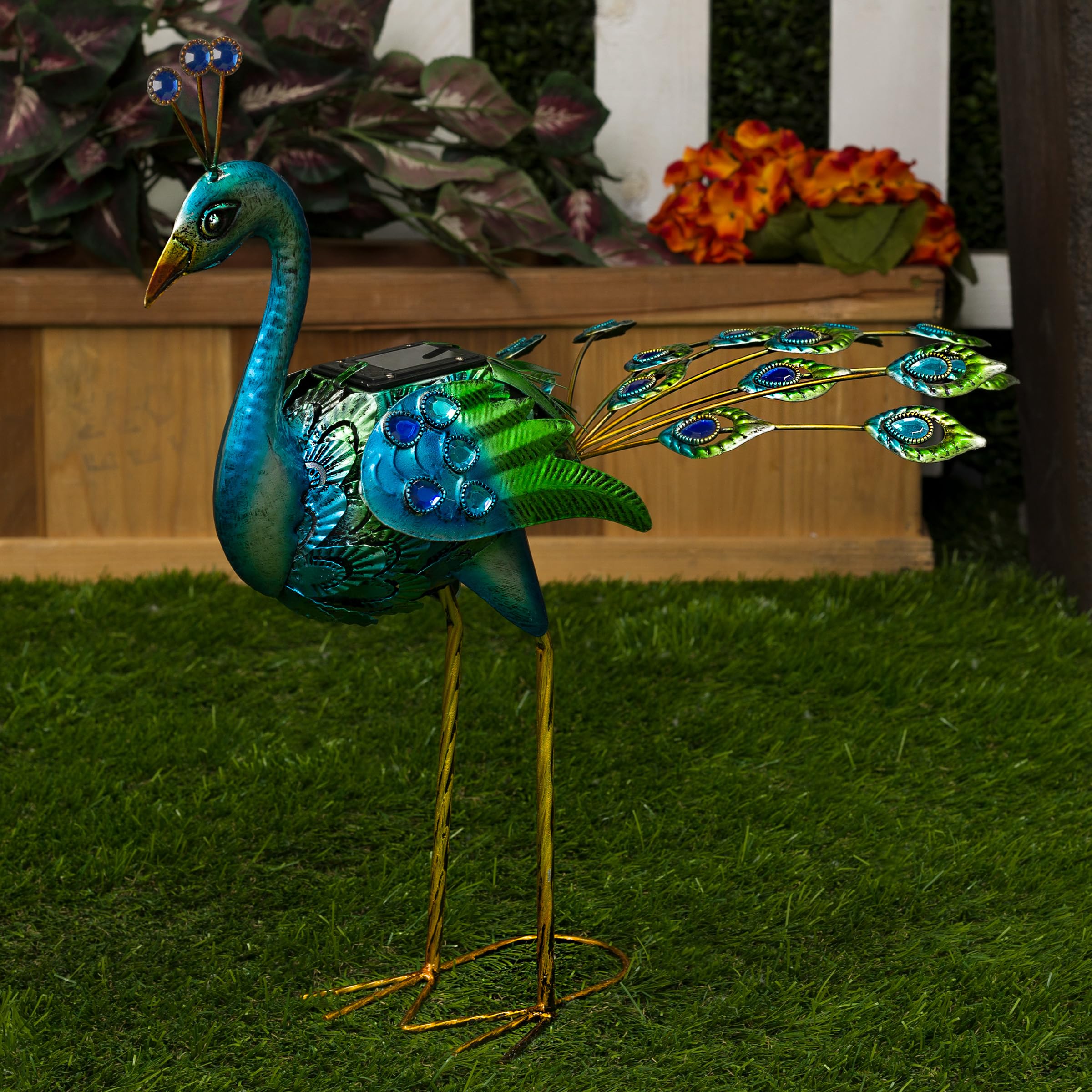 Solar-Powered Peacock Garden Statue with LED Lights - 19