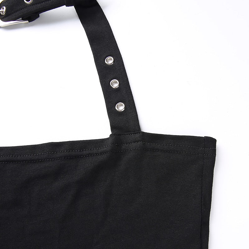 Sexy Black Bralette Crop Top with Choker & Metal Eyelet - Punk Backless Halter Tank Top for Women | Perfect for Music Festivals, Concerts & Night Out
