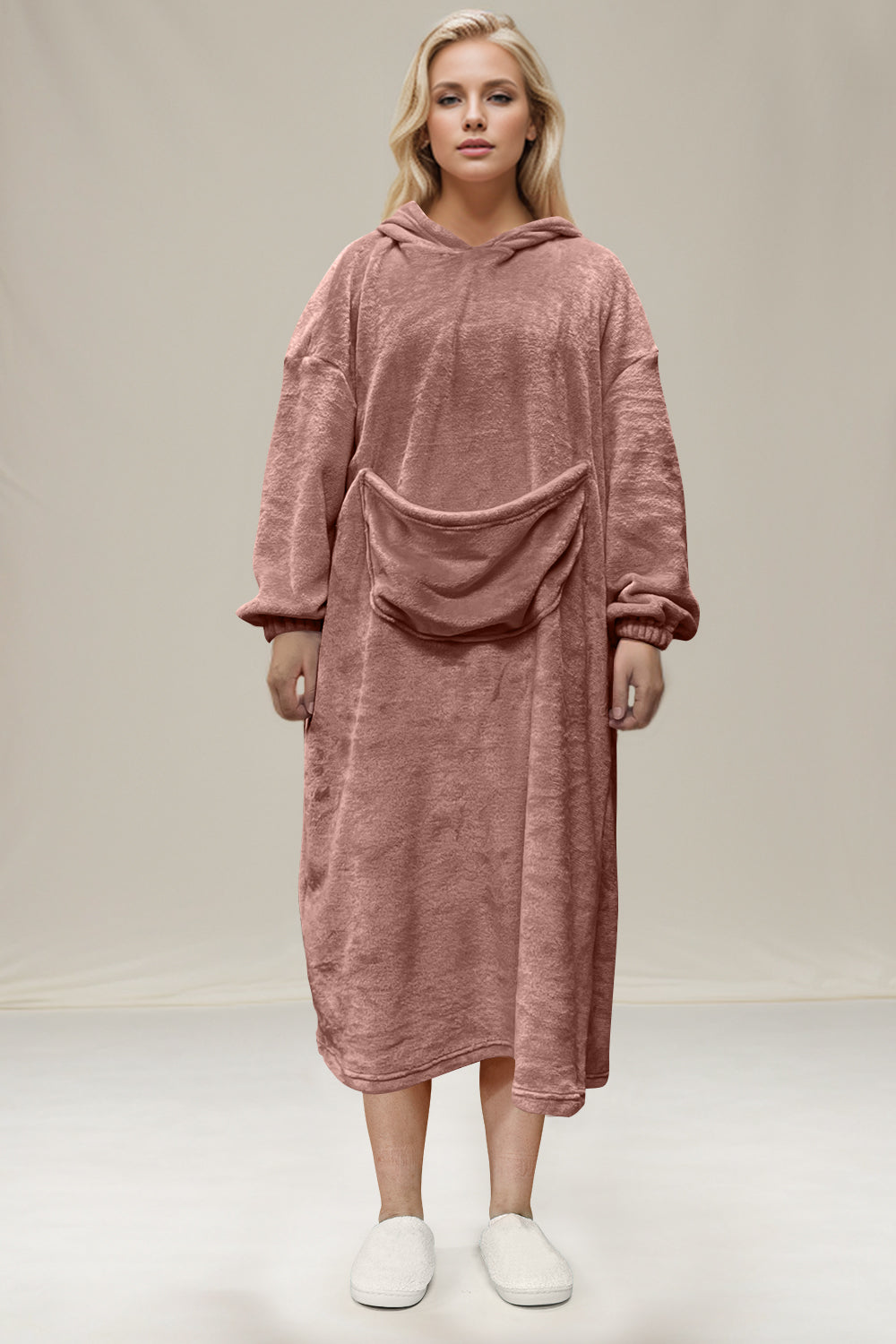 Full Size Pocketed Hooded Midi Lounge Dress - Comfortable Casual Wear for Home, Travel & Relaxation | Women's Soft Stretchy Everyday Dress