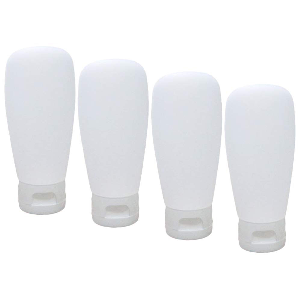 Beavorty 4pcs Travel-Sized Cosmetic Bottles Set - Leak-Proof Lotion, Shampoo, Soap & Gel Dispensers - Portable Clamshell Design for Makeup, Cleansing Milk & Skincare Products (White) | Perfect for Travel, Gym & Daily Organizing