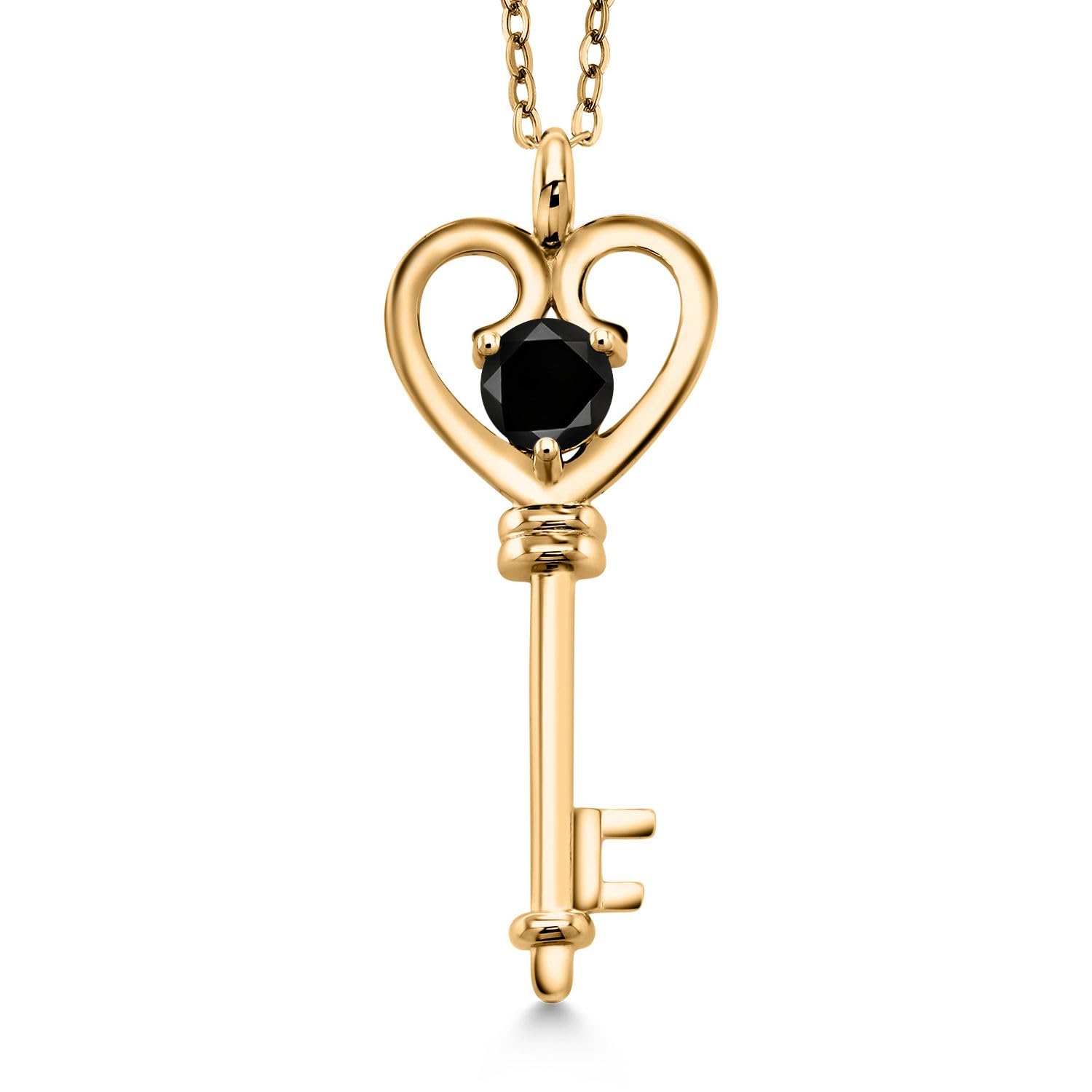0.55 Ct Round Black Diamond 18K Yellow Gold Plated Silver Key Pendant Necklace for Women - Elegant Jewelry Gift for Birthday, Anniversary & Special Occasions