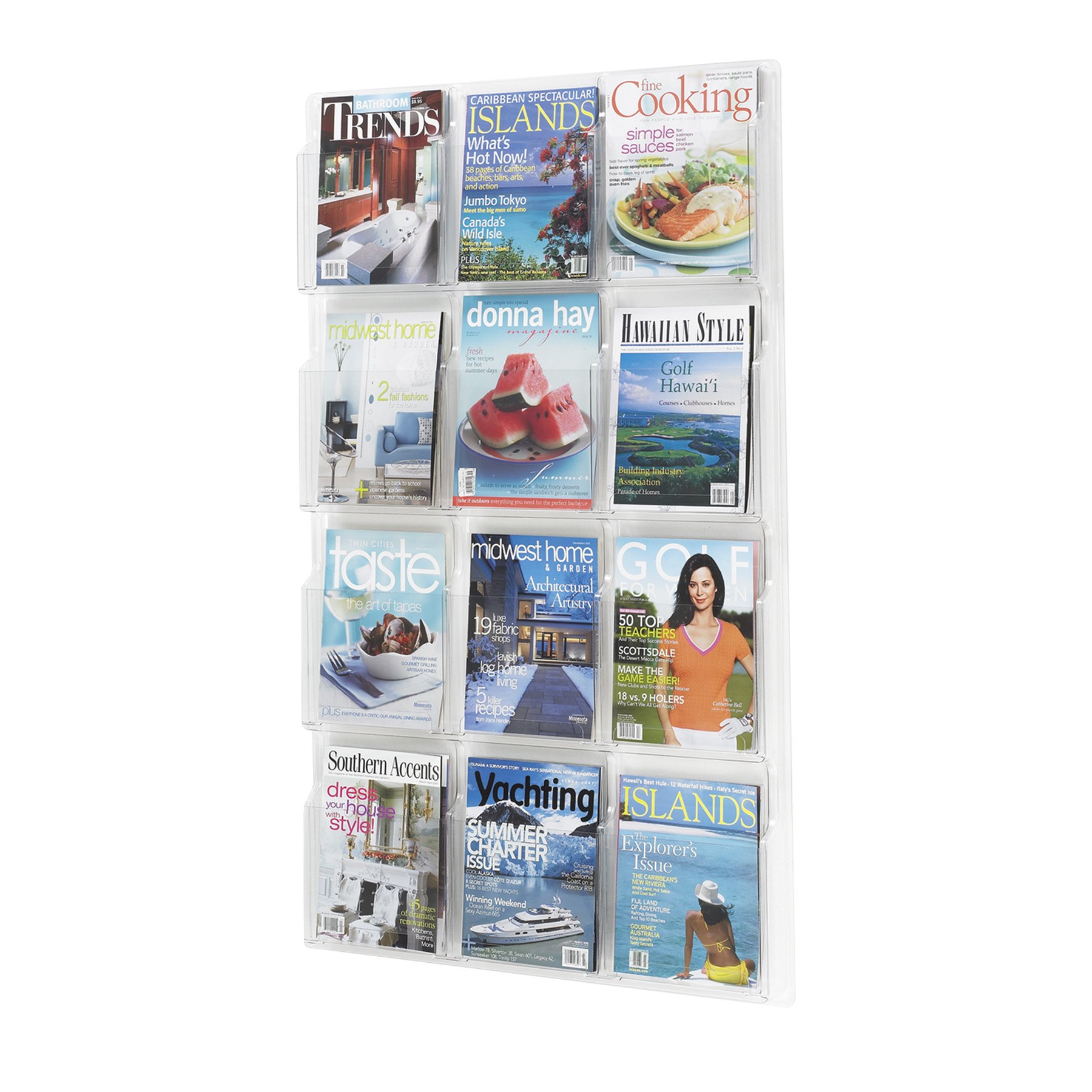 Safco Reveal Clear Acrylic Literature Rack - 12 Magazine Wall Mount Holder - Durable Thermoformed Plastic Resin with Rounded Edges - Perfect for Office, Library, Classroom & Home Organization