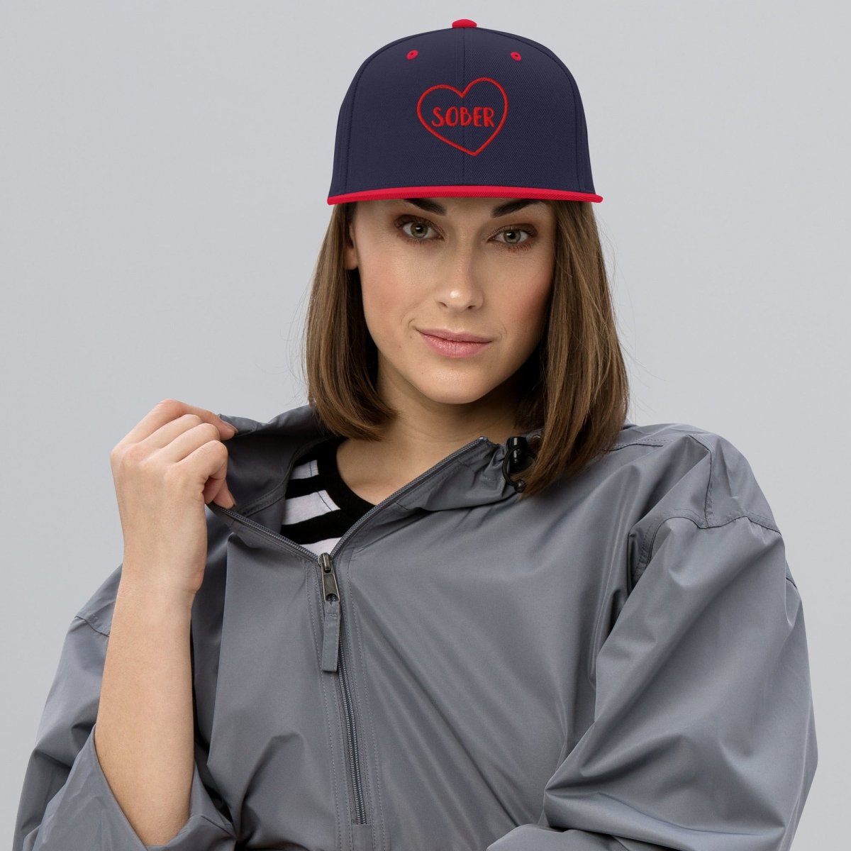 SOBER in a Heart Embroidered Snapback Hat - Stylish Unisex Baseball Cap for Men & Women - Perfect for Casual Wear, Sports, and Outdoor Activities