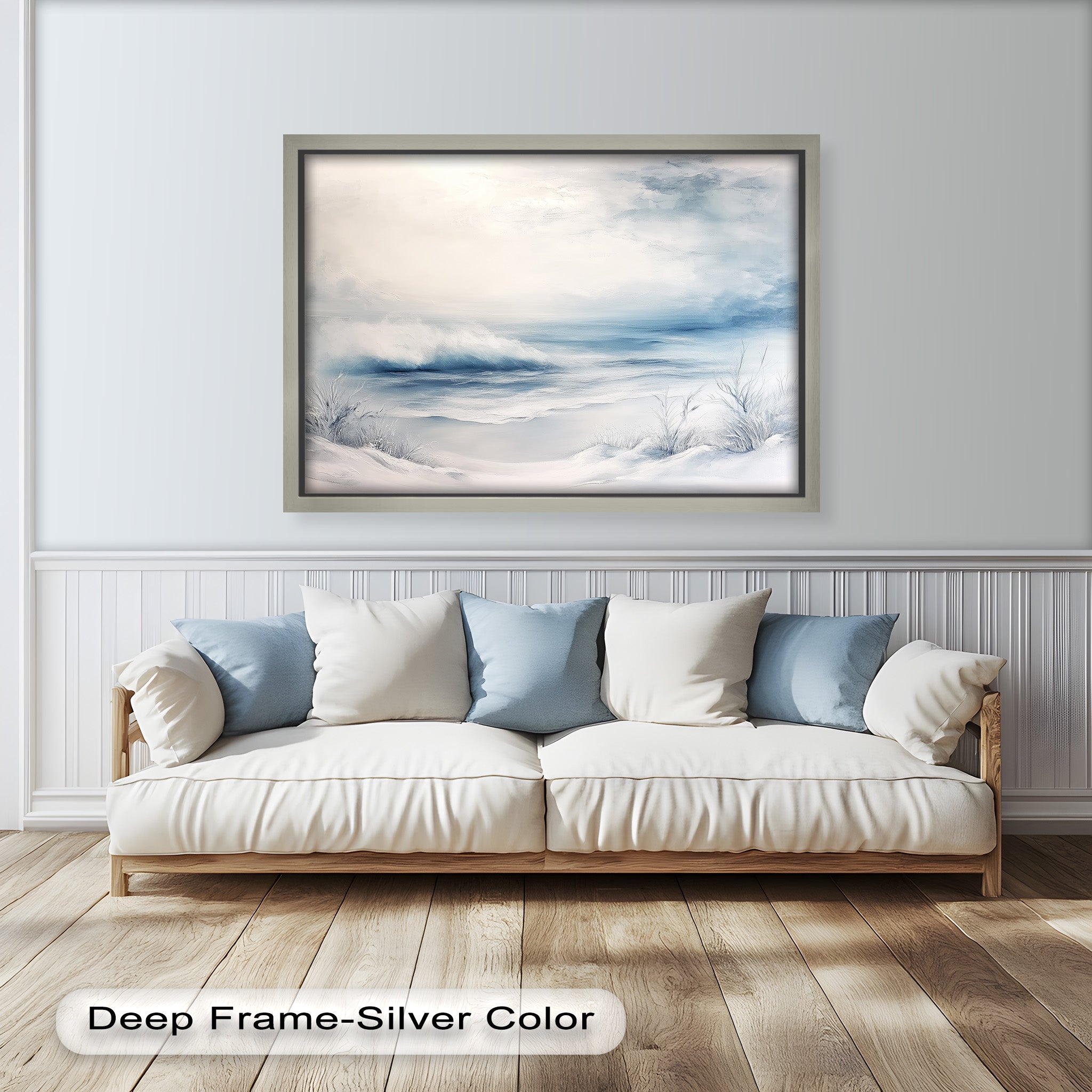 Coastal Wall Art - Snowy Beach Seascape Oil Painting for Living Room Decor | Handmade Ocean Landscape Canvas Art for Home & Office