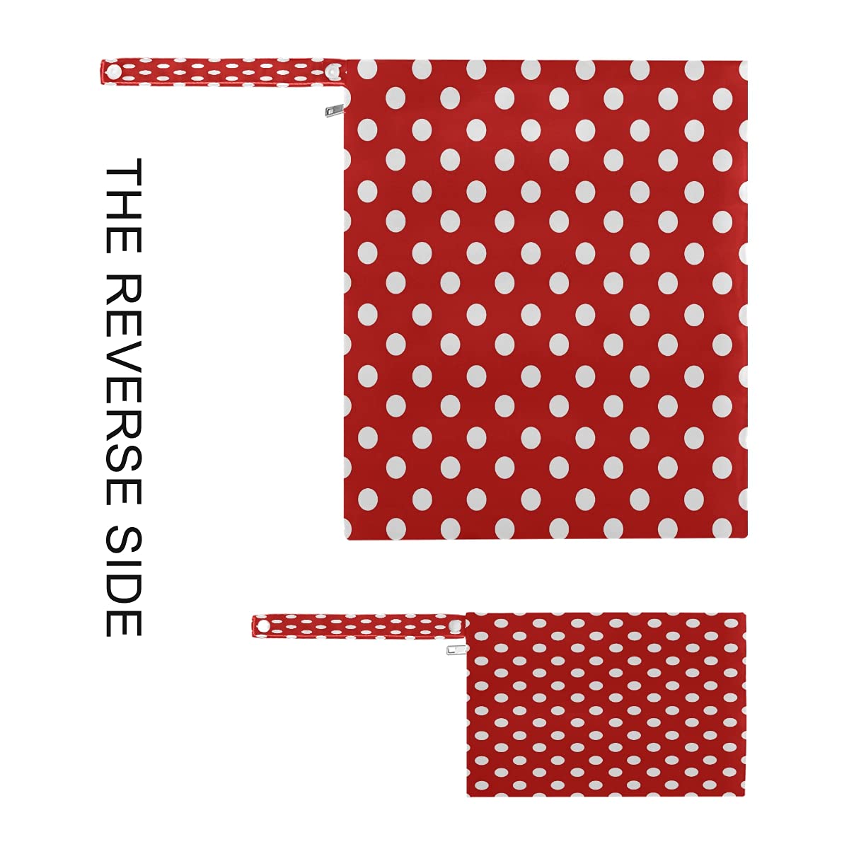 Waterproof Wet Dry Bags for Diapers - Polka Dot Red Washable Hanging Organizer Pouch with Pocket | Perfect for Travel, Camping, Beach, Gym & Swim Essentials Storage