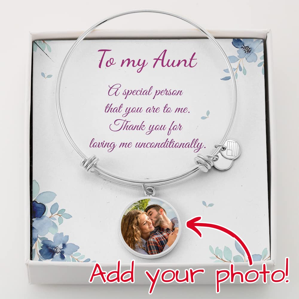 Personalized Aunt Bracelet - Engraved Circle Bangle with Message Card & Gift Box - Thoughtful Birthday Gift for Aunt - Perfect for Mother's Day, Christmas & Special Occasions