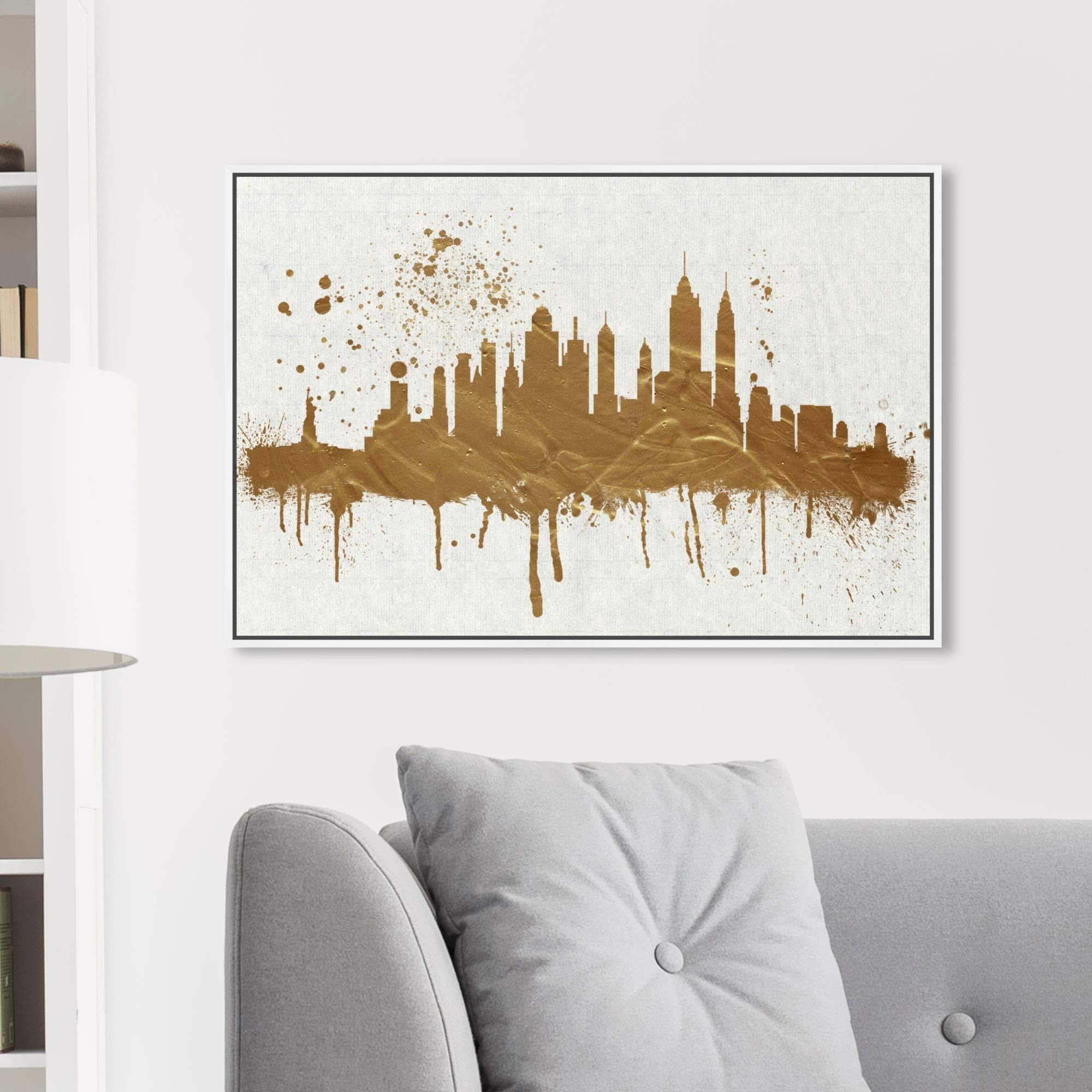 Gold NY Skyline Wall Art Canvas Print - Modern Cityscape Decor for Living Room, Office & Bedroom