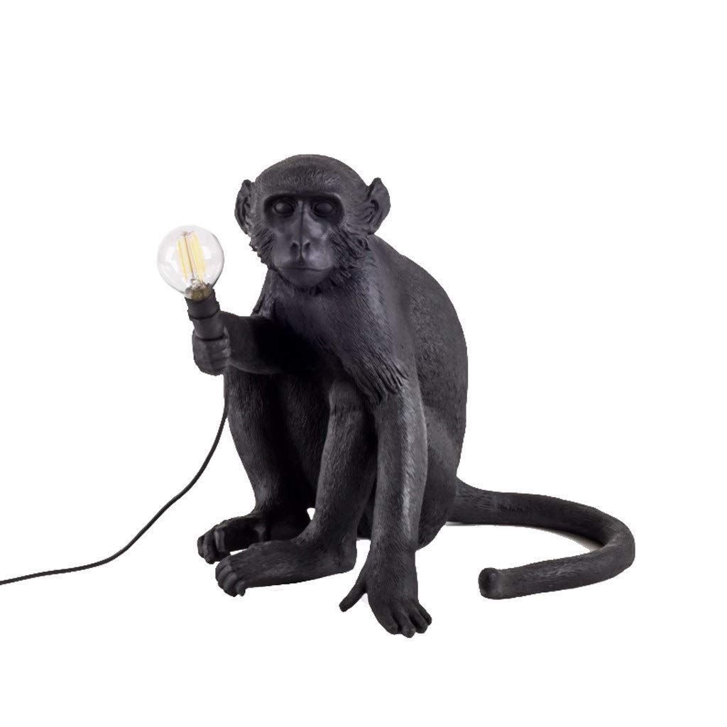 Monkey Table Lamp - Industrial Hemp Rope Animal Desk Lamp for Living Room, Bedroom, Dining Room & Cafe Decor - Black Wall Chandelier Lighting for Home & Commercial Spaces