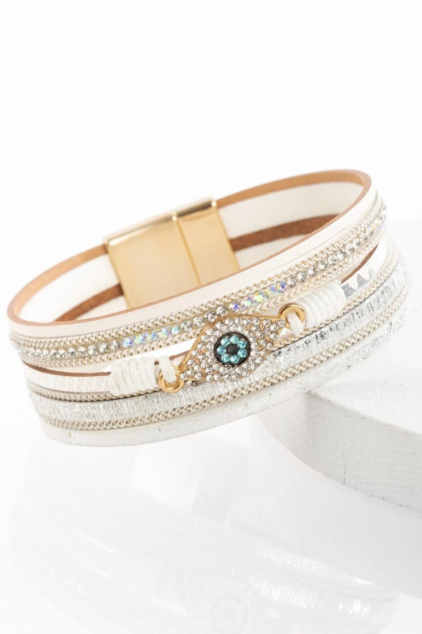 Evil Eye Protection Bracelet for Women - Genuine Leather & Metallic Charm - Spiritual Jewelry for Good Luck & Positive Energy - Perfect for Gifts, Meditation & Everyday Wear