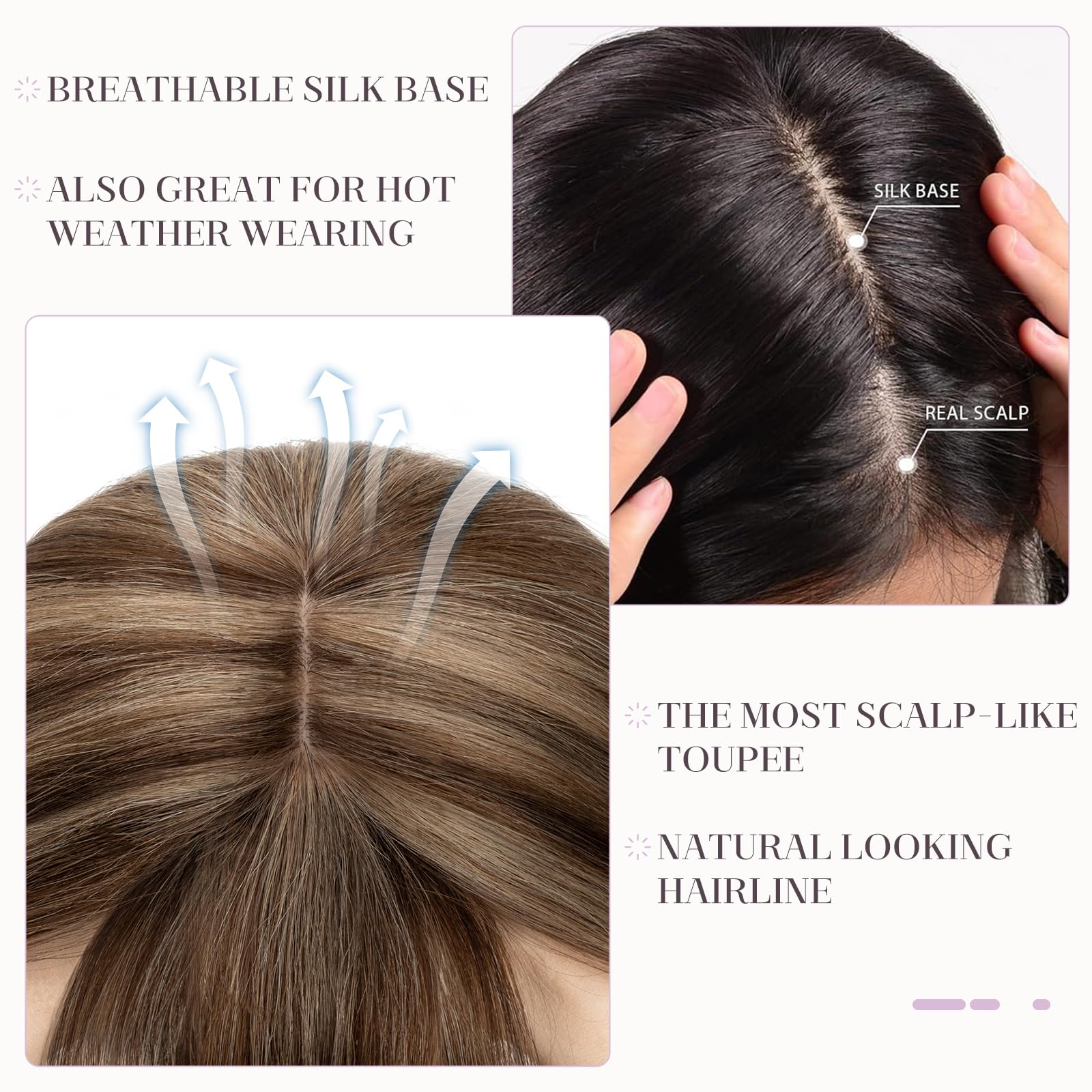 Premium Human Hair Toppers with Bangs for Women - 100% Real Remy Hair Clip-in Hairpiece, 2.8