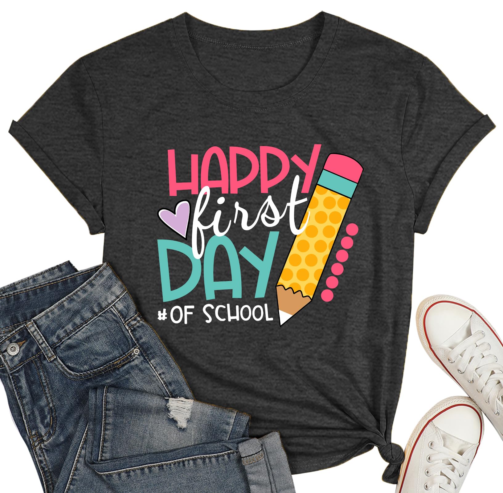 Happy First Day of School T-Shirt for Women - Teacher Appreciation Gift, Back to School Tee - Perfect for Classroom Celebrations, Teacher Gifts & School Events