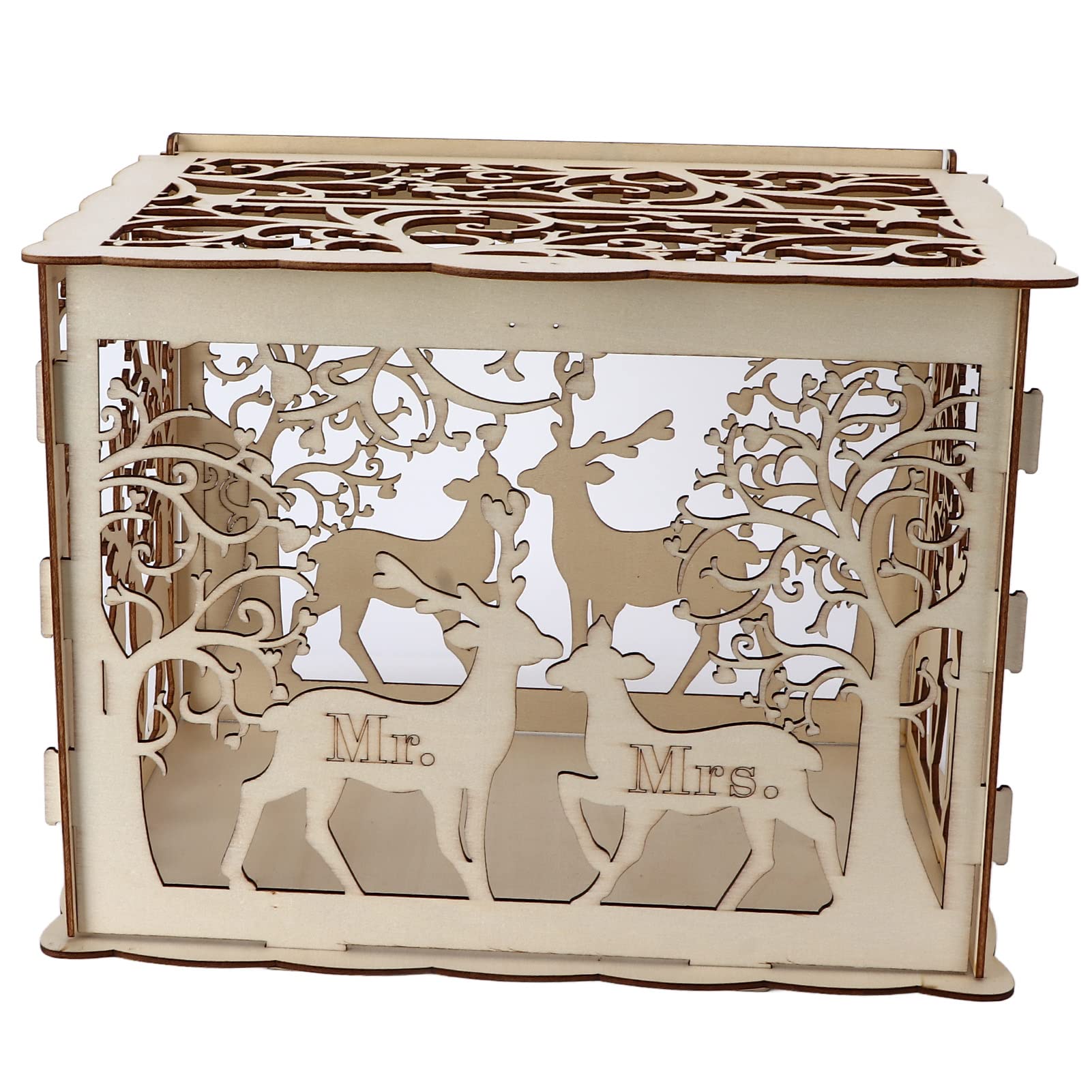 FIYO Rustic Wooden Wedding Card Box with Lock - DIY Greeting Card Holder, Money Gift Box for Reception, Anniversary & Special Events - Perfect for Couples, Deer Design & Sign Included