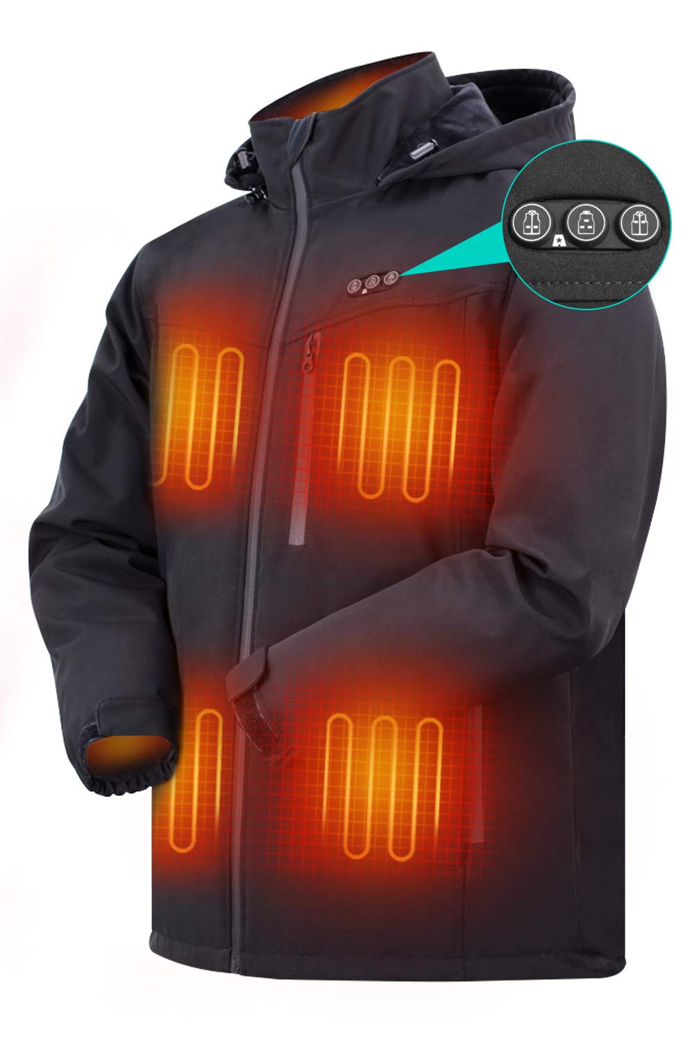 ARRIS Heated Jacket for Men - Electric Warming Coat with 7.4V Rechargeable Battery, 8 Heating Zones & USB Phone Charging - Black | Perfect for Winter Outdoor Activities, Camping, Hiking & Cold Weather Commutes