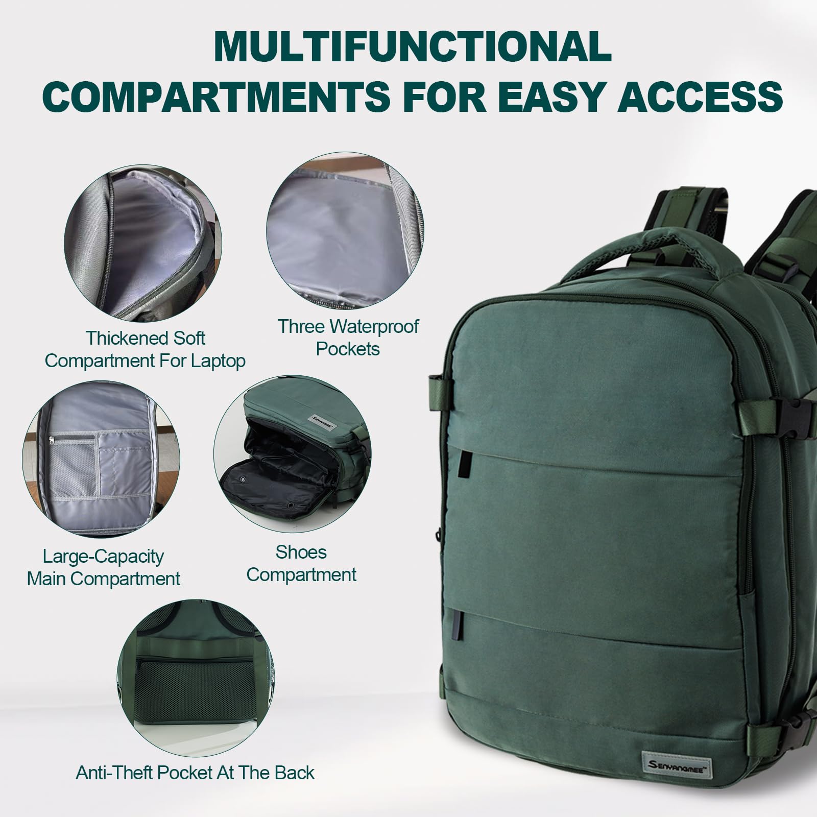 Stylish Travel Backpack for Business & Carry-On - Large Modern Laptop Bag with Green Color | Perfect for Air Travel, Commuting & Weekend Getaways