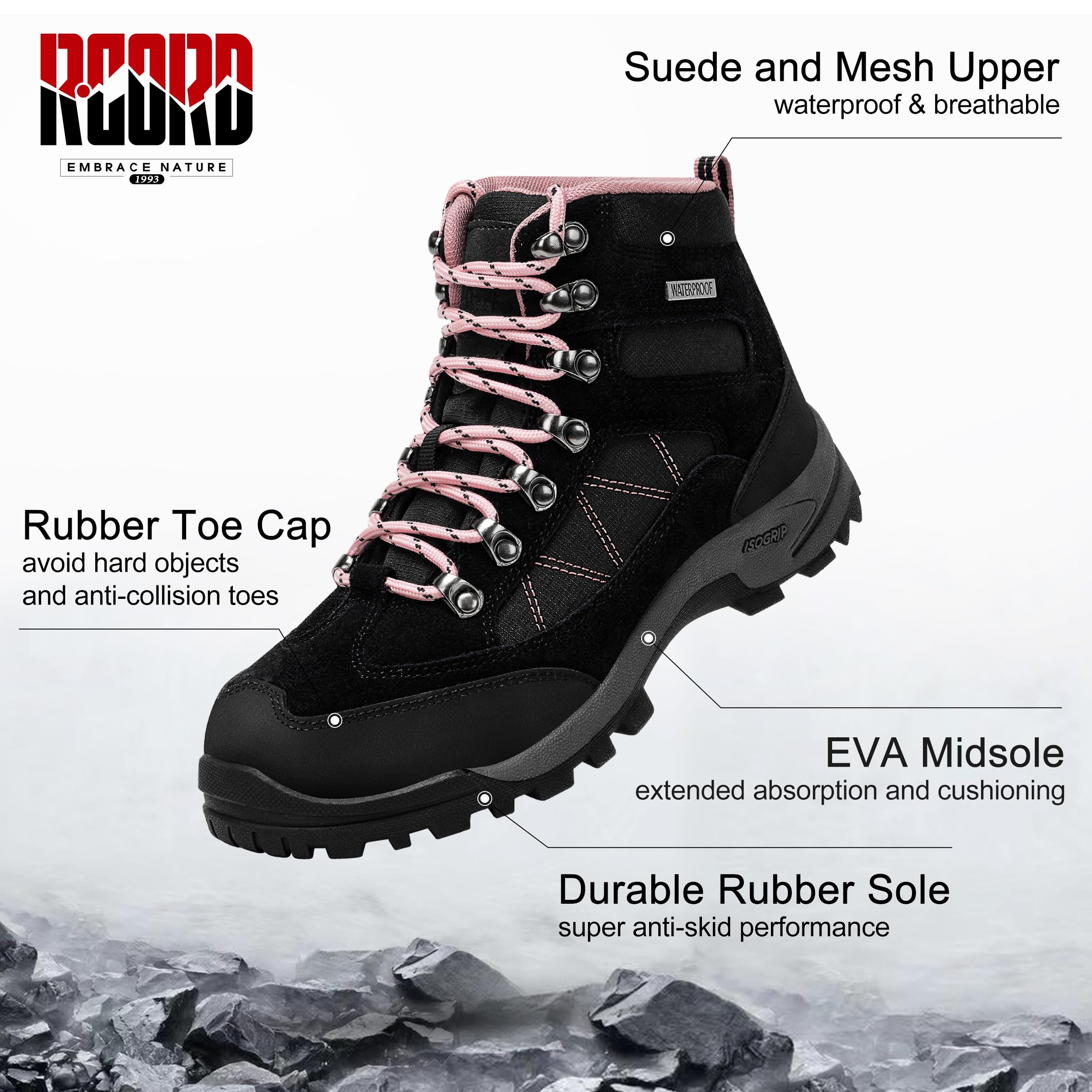 Waterproof Women's Hiking Boots - Lightweight Outdoor Trekking Shoes for Camping, Trail Walking & Mountain Adventures | Non-Slip Comfortable Ankle Support