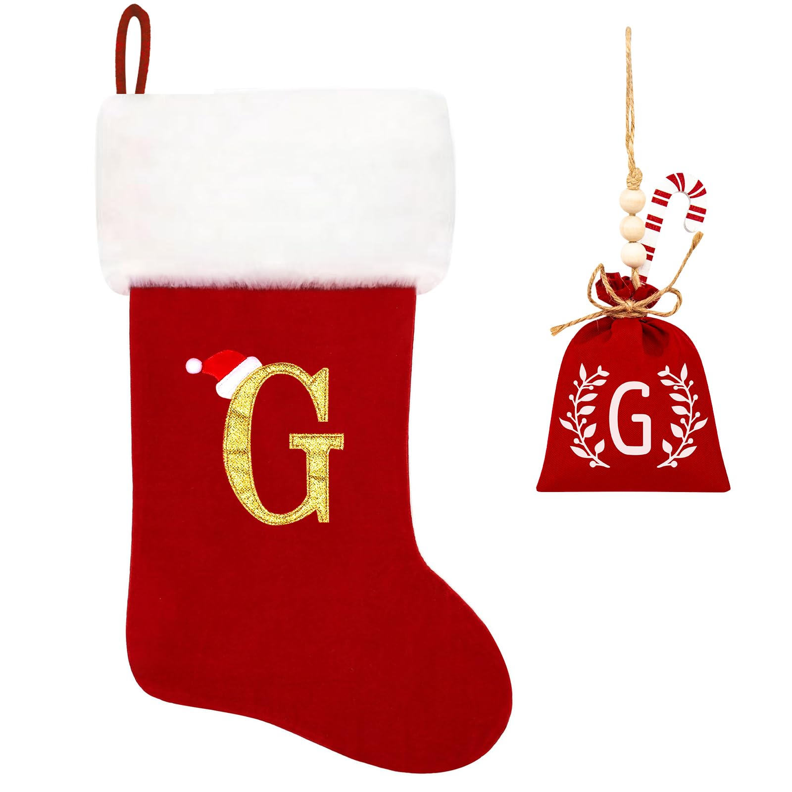 20 Inch Personalized Monogram Christmas Stockings - Red Velvet with White Plush Cuff, Embroidered Holiday Decor (Letter G) | Perfect for Fireplace Mantel, Gift Filling & Family Holiday Decorations