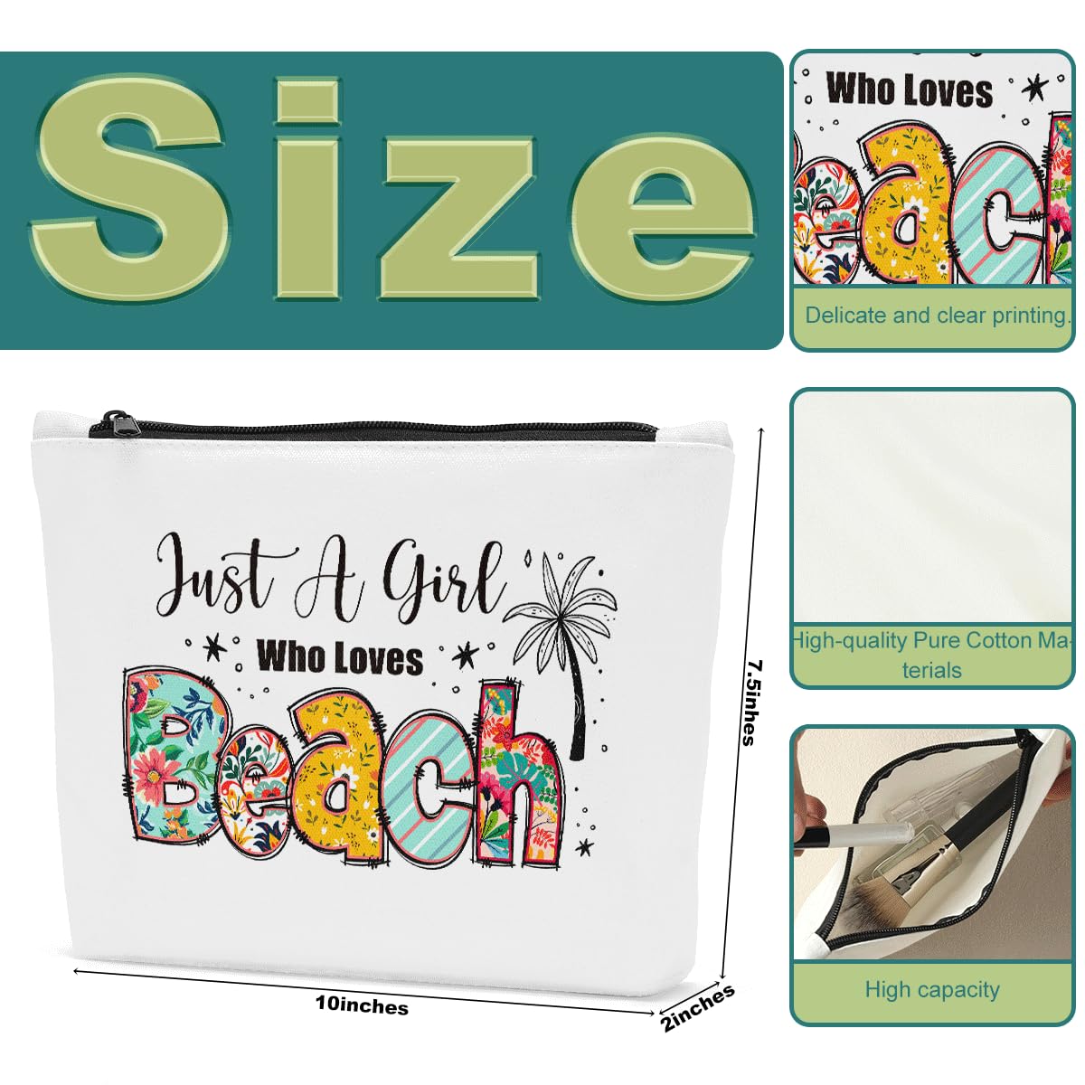 Funny Just A Girl Who Loves Beach Travel Makeup Bag - Waterproof Cosmetic Organizer Pouch for Women | Perfect for Beach Vacations, Travel Essentials & Gift Ideas