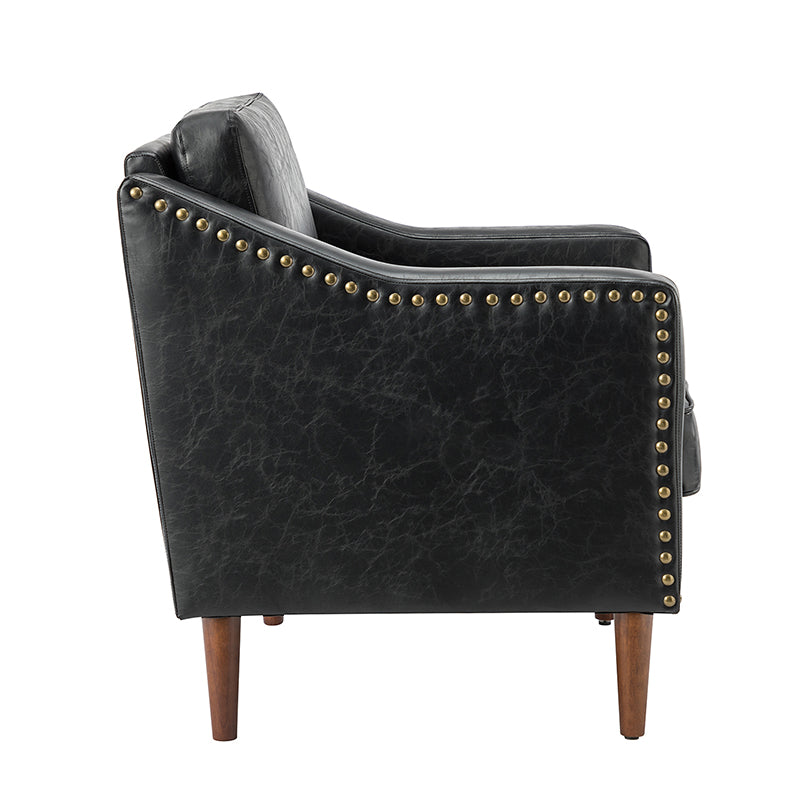 Rafaella Vegan Leather Armchair with Solid Wood Legs - Modern Vegan Leather Lounge Chair with Sturdy Wooden Legs for Living Room, Office, or Reading Nook