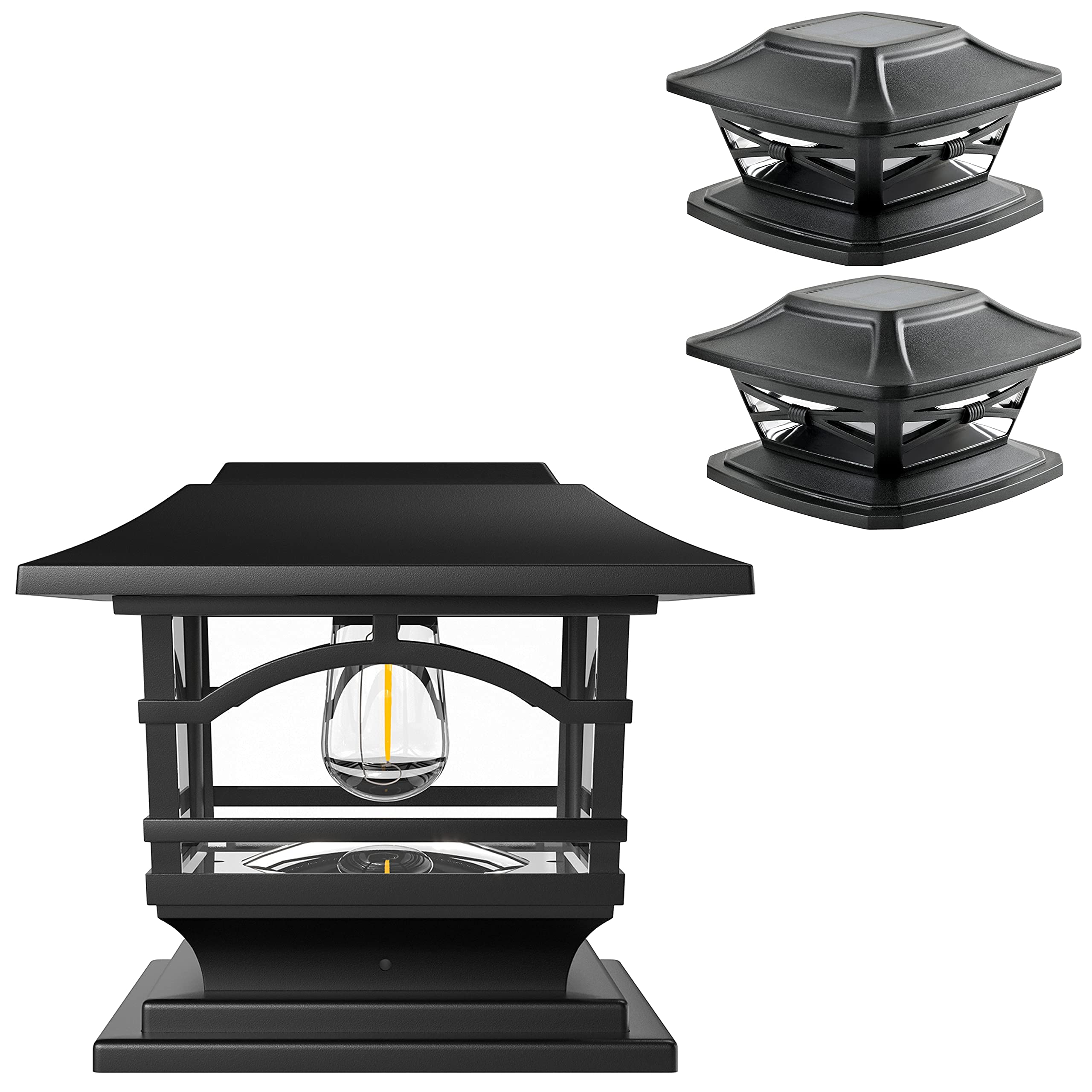 **Davinci Lighting Flexfit (2 Pack) & Edison (1 Pack) Solar Post Cap Lights - Slate Black - Outdoor Landscape Lighting for Fence, Deck, and Garden**