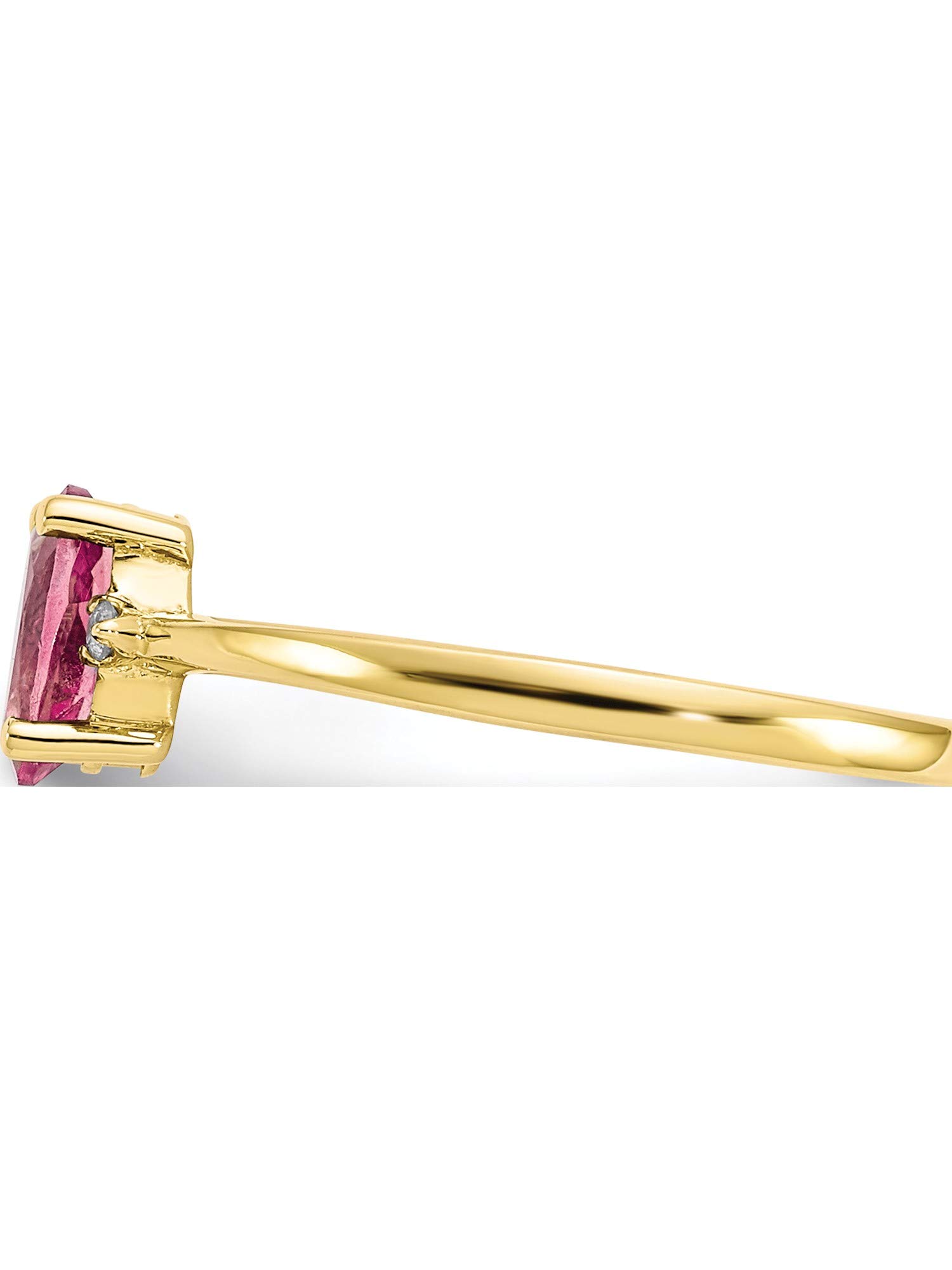 10K Yellow Gold Polished Genuine Diamond & Pink Tourmaline Birthstone Ring for Women - October Birthstone Jewelry Gift for Anniversary, Birthday & Special Occasions