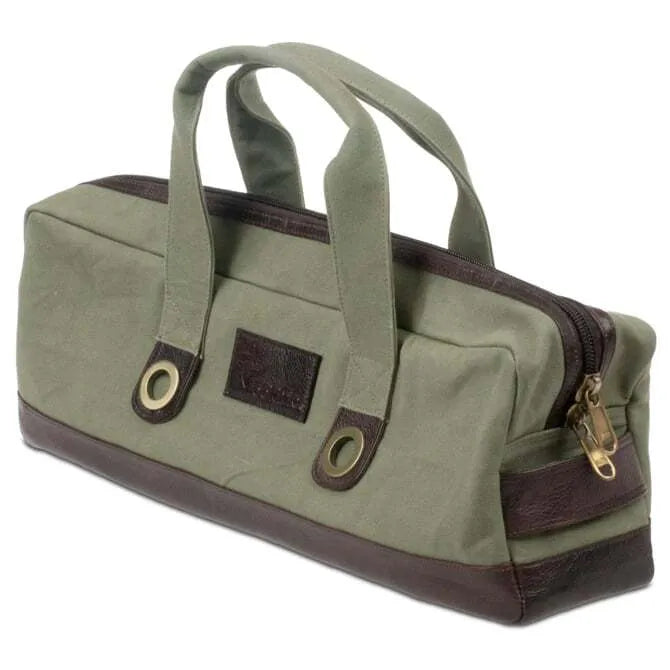 Boldric Chef Carryall Tote Bag - Green Canvas with Brown Leather Trim - Durable & Stylish for Kitchen, Grocery Shopping & Travel
