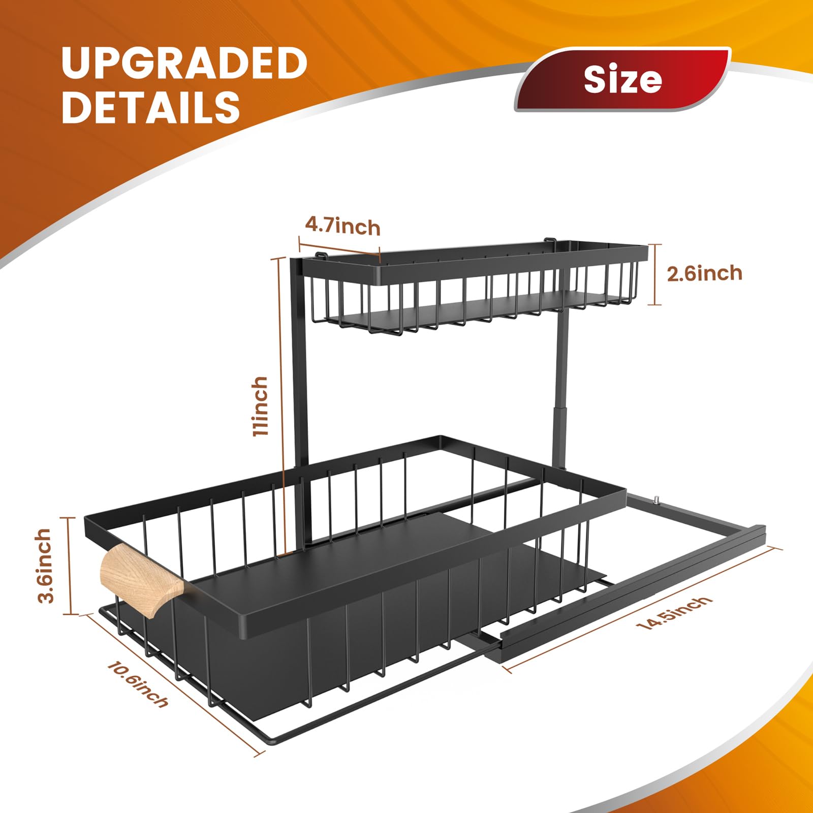 NOAHAMMER 2 Pack Under Sink Organizers - Stackable Pull Out Storage Shelves for Kitchen & Bathroom Cabinets | 2-Tier Space Saving Rack for Countertops & Cupboards | Perfect for Small Space Organization in Apartments & RVs