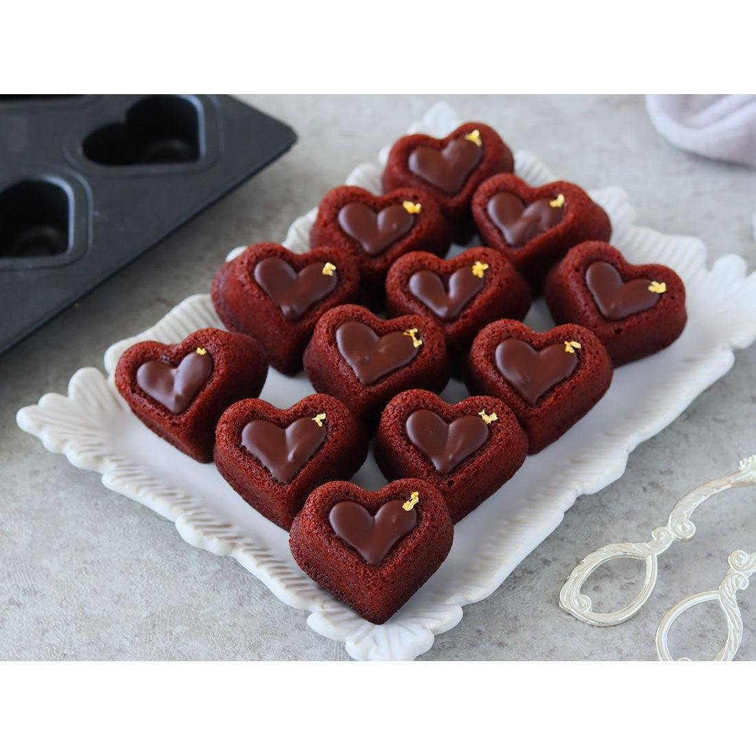 Matsunaga Double Heart Cake Mold - Non-Stick Teflon Coated 12-Well Baking Pan for Cupcakes, Muffins & Desserts - Perfect for Valentine's Day, Weddings & Romantic Baking