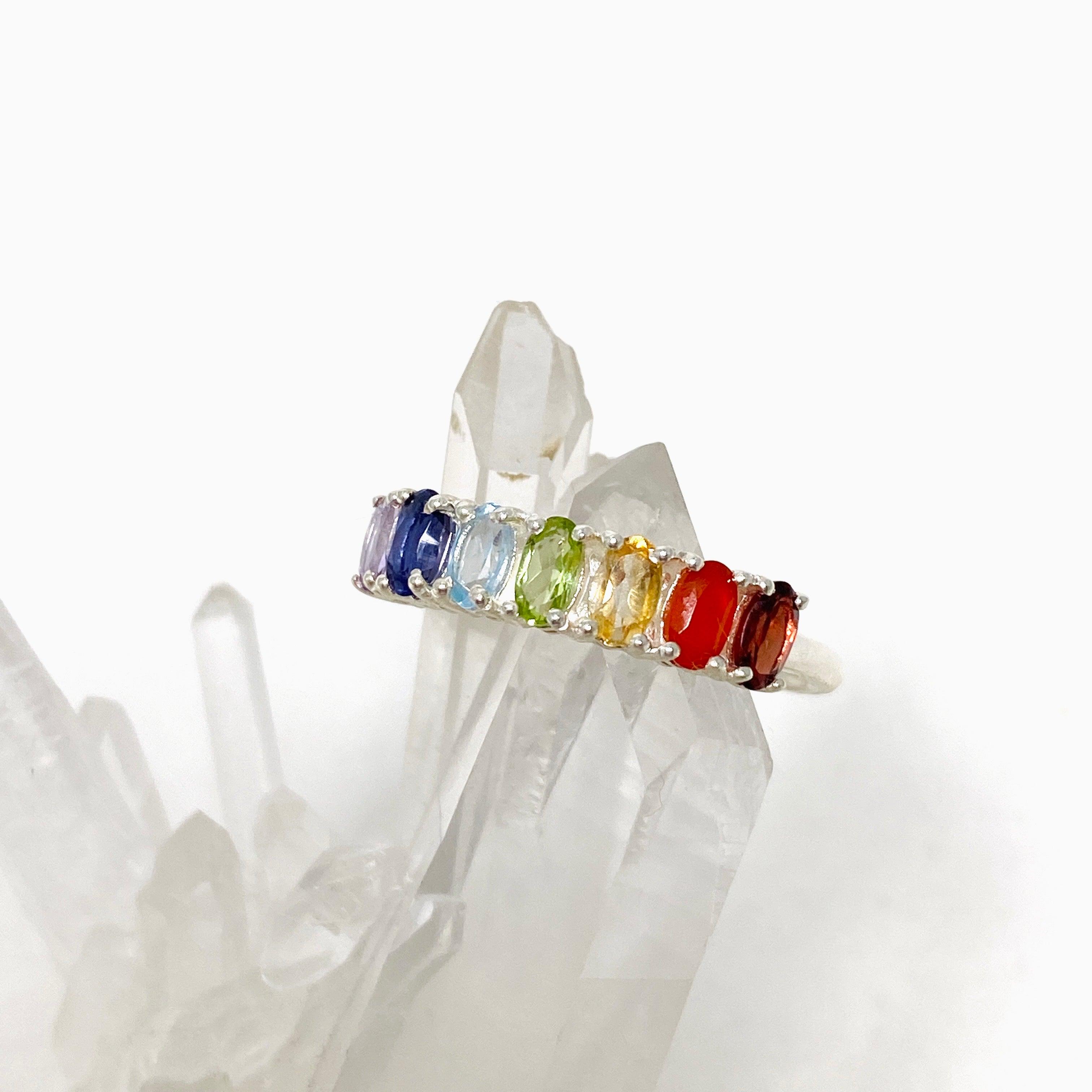 Chakra Healing Ring R4177 - Spiritual Energy Balance Jewelry for Meditation, Yoga & Positive Vibes