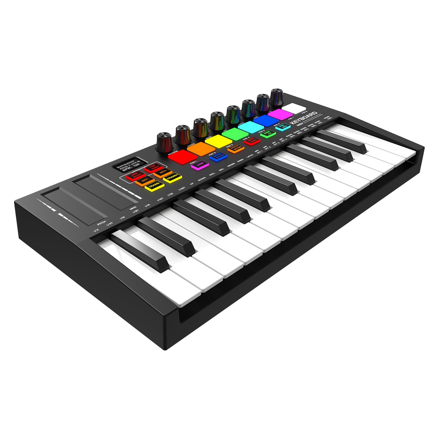 25-Key USB MIDI Keyboard Controller with 8 Backlit Drum Pads & 8 Knobs - Portable MIDI Piano Keyboard with OLED Display for Music Production, Beat Making, Live Performance & Home Studio Recording