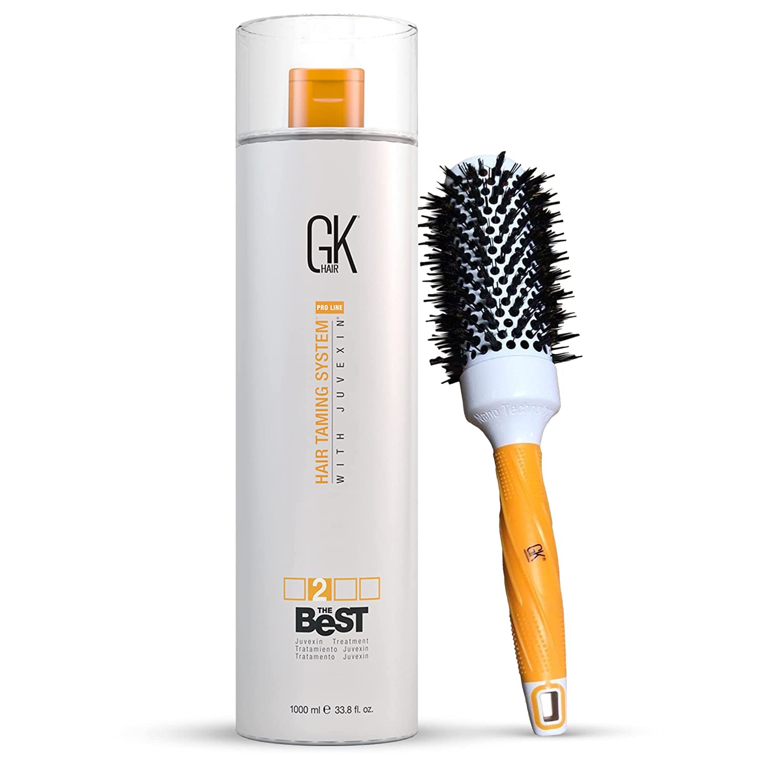 GK HAIR Global Keratin Thermal Round 43mm Hair Brush for Blow Drying, Styling, Curling & Straightening | Professional 1000ml (33.8 Fl Oz) Hair Smoothing Treatment | Perfect for Salon, Home Use & Travel Styling