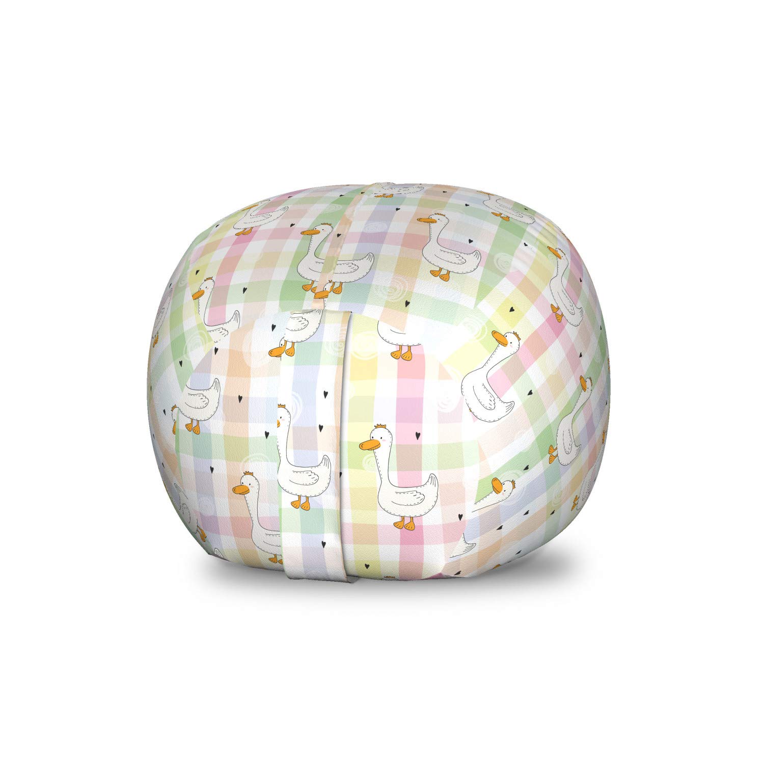 Ambesonne Colorful Toy Storage Bag Chair with Cartoon Ducks & Striped Plaid Design - Washable Stuffed Animal Organizer for Kids Room, Nursery, or Playroom - Small Multicolor Children's Furniture