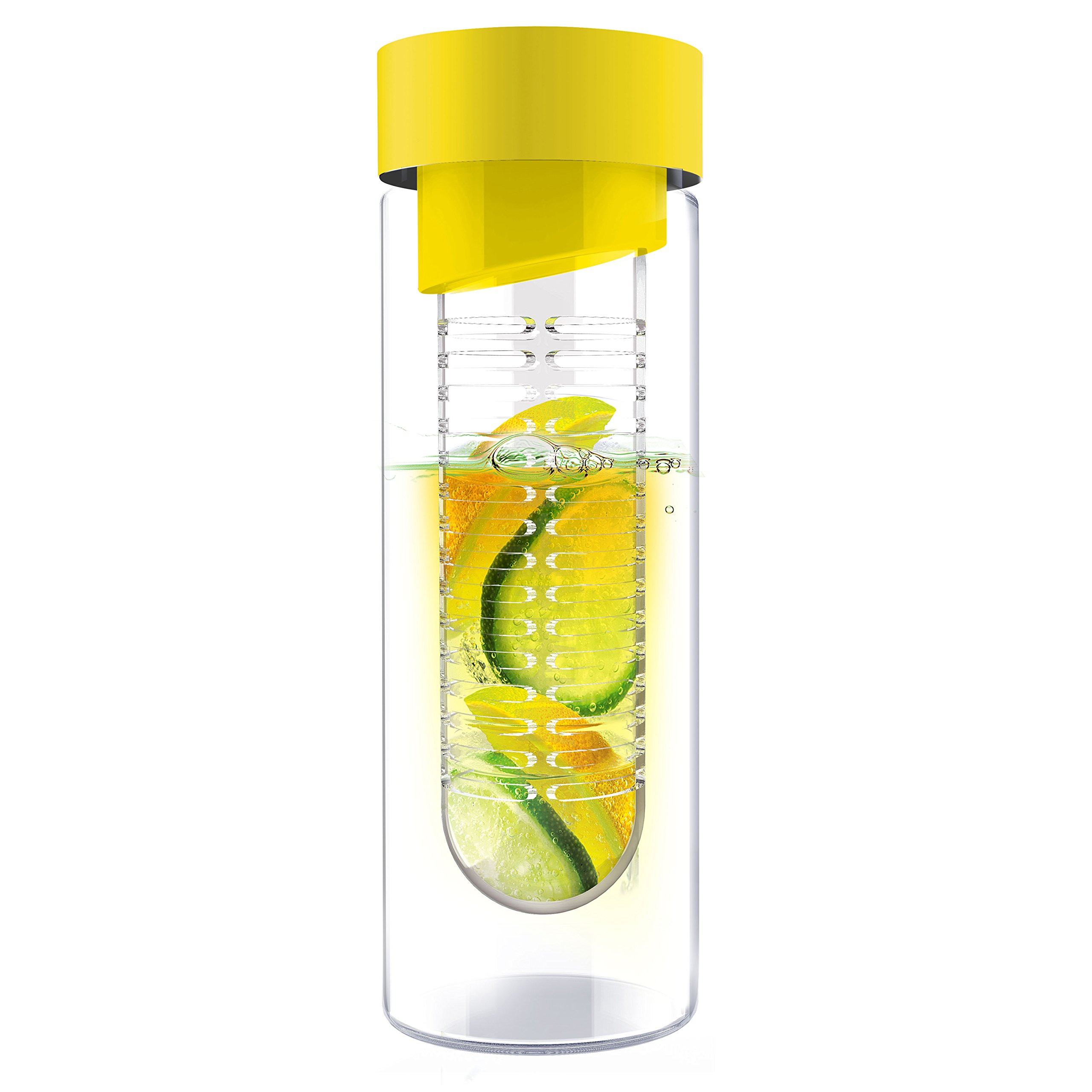 Asobu 20-Ounce Glass Water Bottle with Fruit Infuser - BPA Free, Leak Proof, Reusable Water Container for Gym, Hiking & Office - Yellow