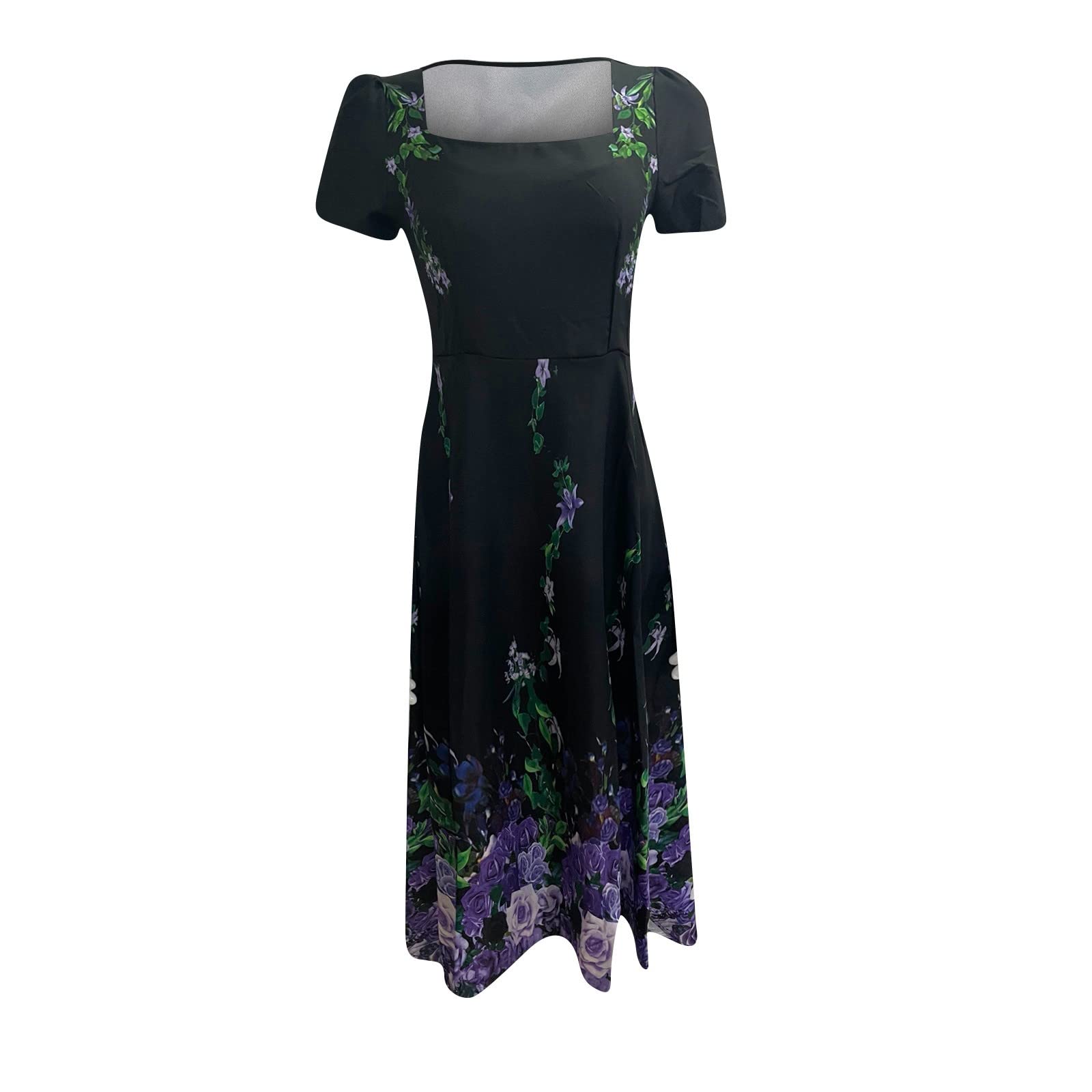 Women's Casual Cocktail Dress - Summer Short Sleeve V-Neck Floral Print Party Dress for Cocktail Parties, Date Nights & Summer Outings