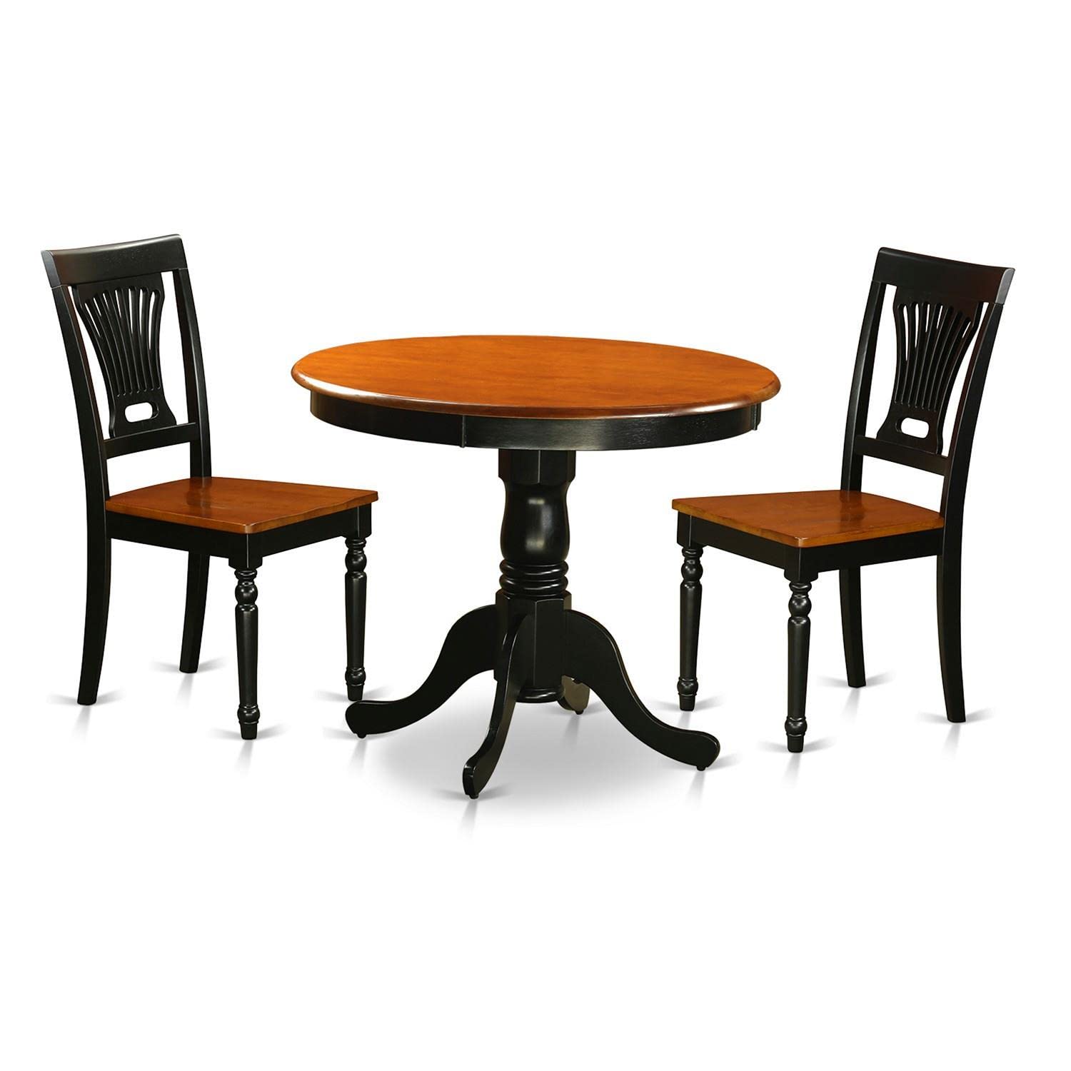 East West Furniture ANPL3-BLK-W 3-Piece Round Dining Table Set with Pedestal Base & 2 Chairs, 36x36 Inch, Black & Cherry - Perfect for Small Kitchens, Breakfast Nooks & Cozy Apartments