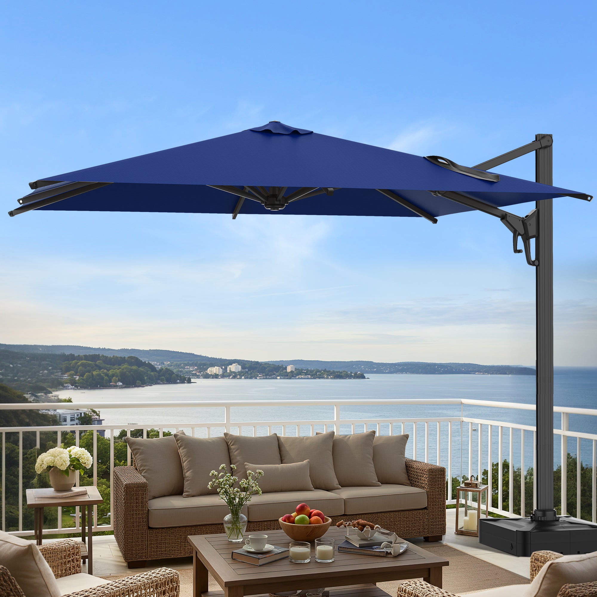 10 × 13 Navy Cantilever Patio Umbrella with 360° Rotation - Outdoor Sun Shade for Poolside, Deck, Garden & Backyard