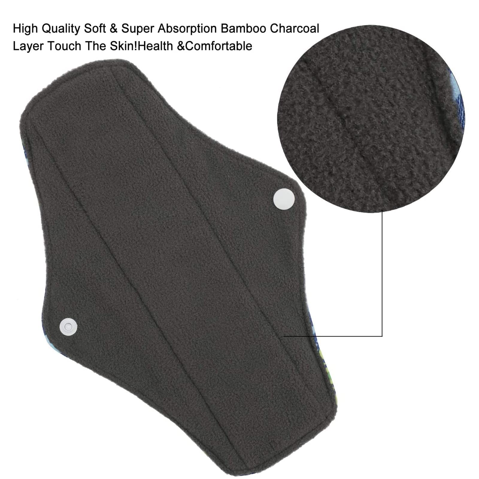 PHOGARY Reusable Bamboo Cloth Pads for Heavy Flow - Ultra Absorbent Washable Sanitary Pads with Wings, Overnight Menstrual Pads Set (7 in 1, Style G) with Wet Bag - Eco-Friendly Period Protection for Active Women, Yoga, Travel & Night Use