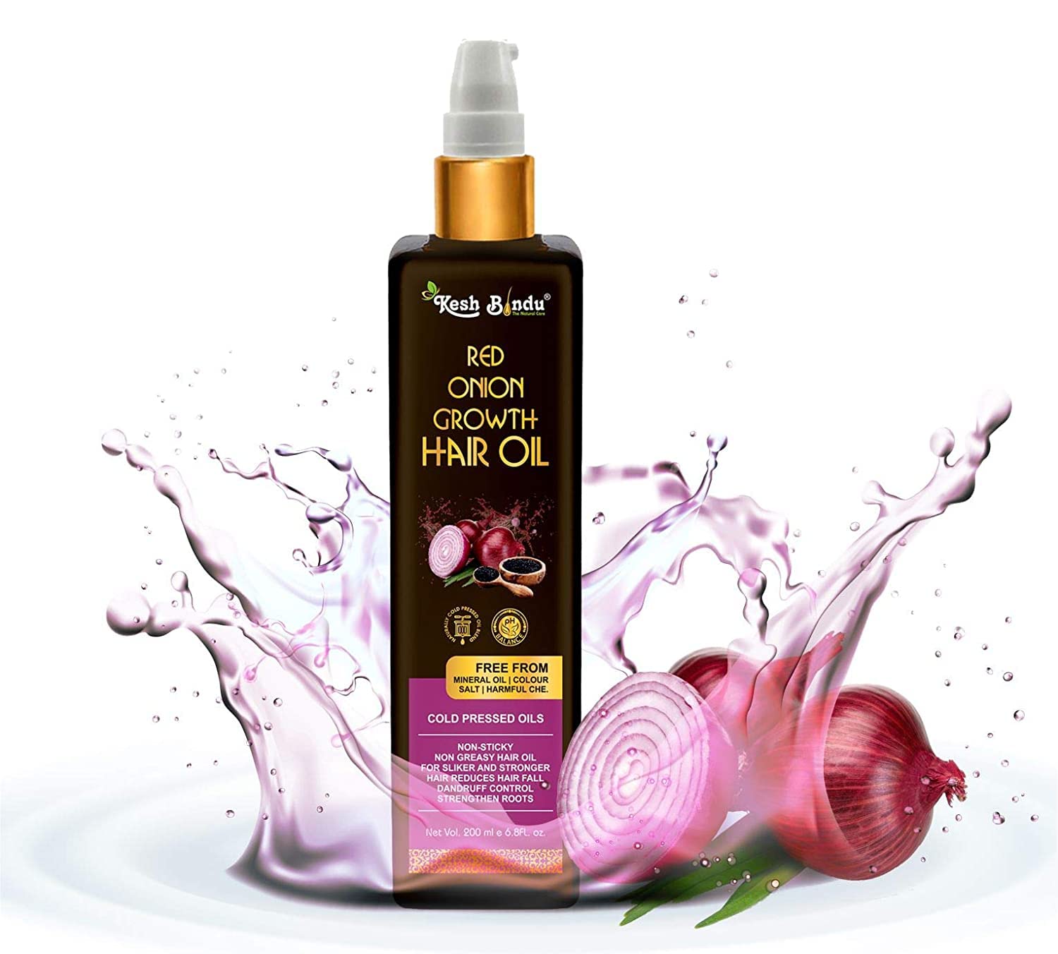 KESHBINDU Onion Hair Oil with Black Seed Oil Extracts - Reduces Hair Fall & Promotes Growth with Redensyl - 100% Natural, No Mineral Oil, Silicones or Synthetic Fragrances | 200ml Hair Treatment Oil for Thinning Hair, Dry Scalp & Daily Nourishment