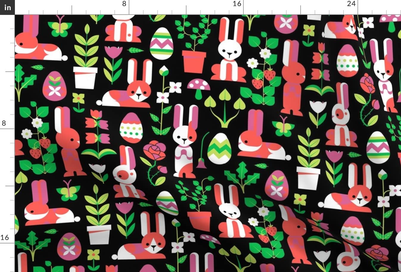 Garden Floral Bunny Geometric Egg Printed Velvet Fabric - Spoonflower Upholstery & Apparel Material - Fat Quarter for Home Decor, DIY Crafts, and Sewing Projects