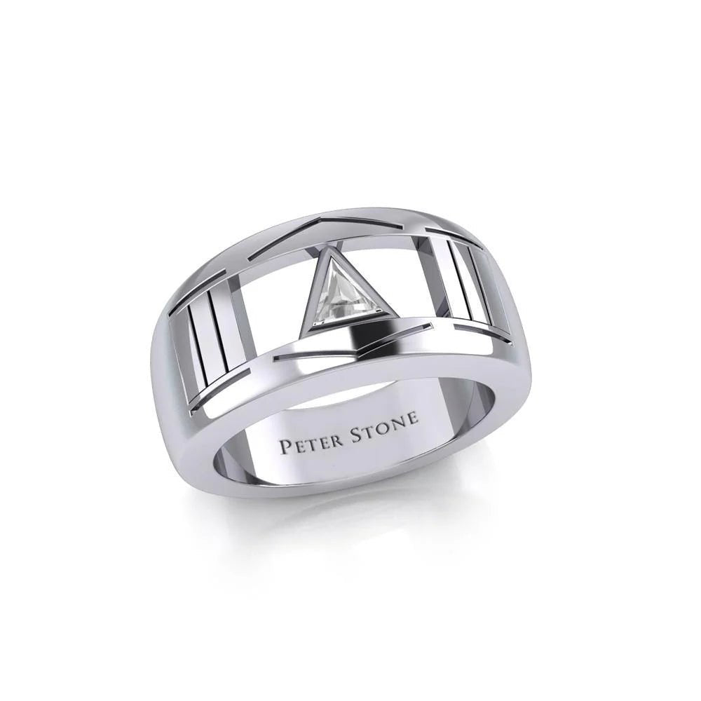Sterling Silver Modern Ring with Inlaid Recovery Symbol - Elegant Jewelry for Women, Gift for Sobriety & Healing - Perfect for 12-Step Meetings, Anniversaries & Special Occasions