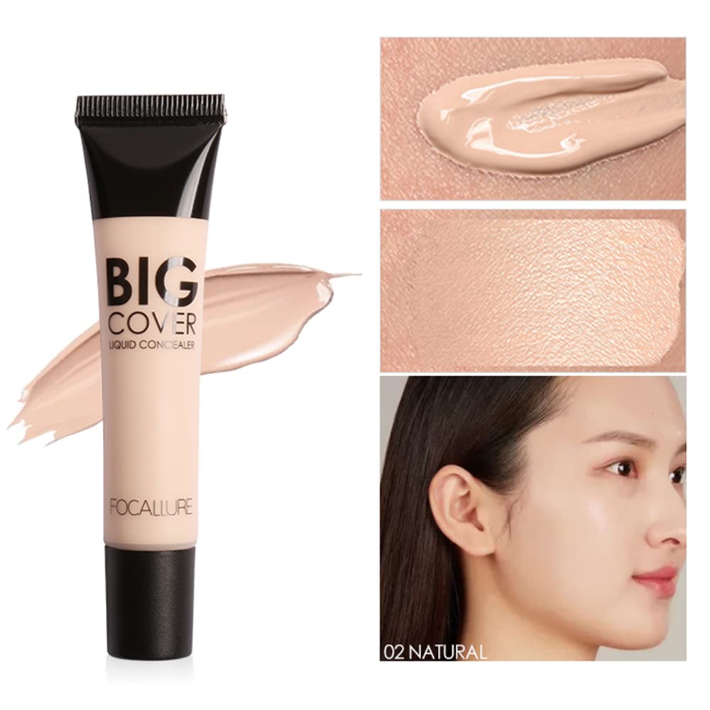 FOCALLURE Full Coverage Liquid Concealer - Oil Control Face Makeup, Long Lasting & Non-Cracking Concealer for Flawless Skin | Perfect for Daily Wear, Photo Shoots & Special Occasions
