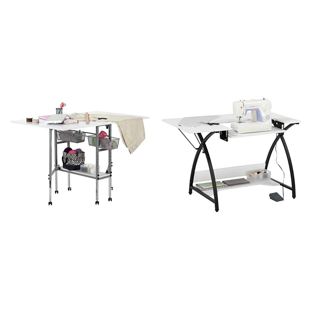 Sew Ready Studio Folding Multipurpose Cutting Table with Storage Drawers - Silver/White | Comet Sewing & Craft Desk - Sturdy 45.5