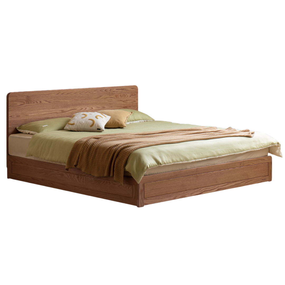 Walnut color Oak Low bunk box bed with bottom board