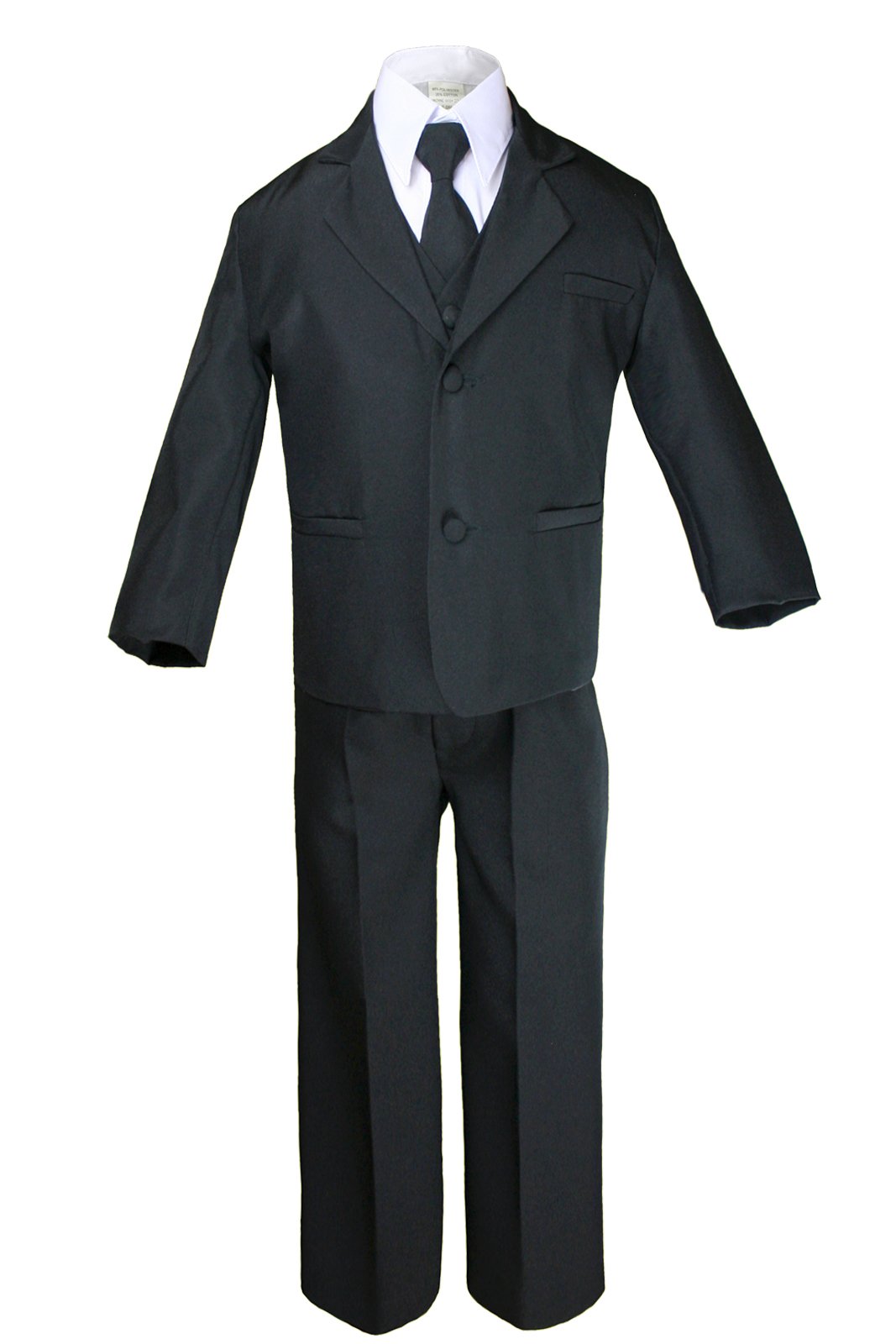 6-Piece Boys' Black Vest Formal Tuxedo Set with Satin Gold Necktie - Baby to Teen Sizes for Weddings, Parties & Special Occasions
