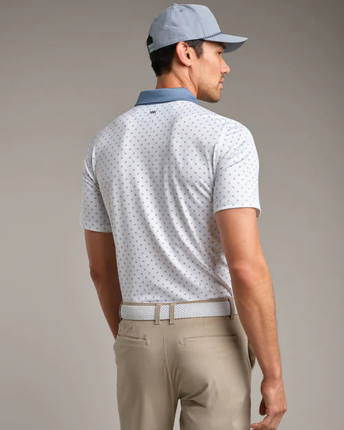 Rhone Men's Performance Golf Polo Shirt - Moisture-Wicking, Breathable & UV Protection - Blue Stone Foulard Print - Ideal for Golf, Tennis & Casual Wear