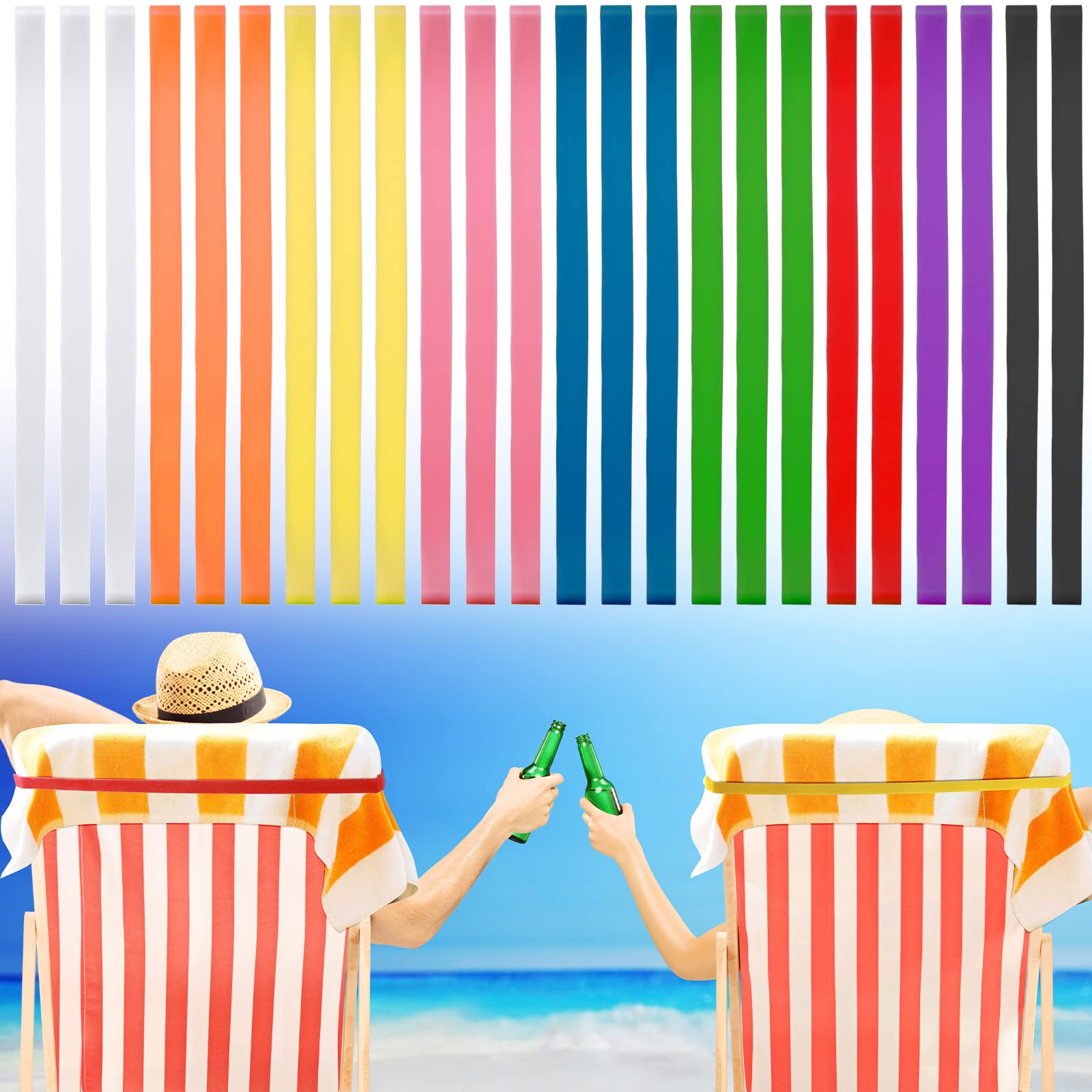 24 Pack Colorful Windproof Beach Towel Clips - Elastic Rubber Bands for Chairs, Towels & Pool Accessories | Lightweight, Durable & Secure Hold | Perfect for Beach, Pool, Cruise & Summer Outdoor Activities