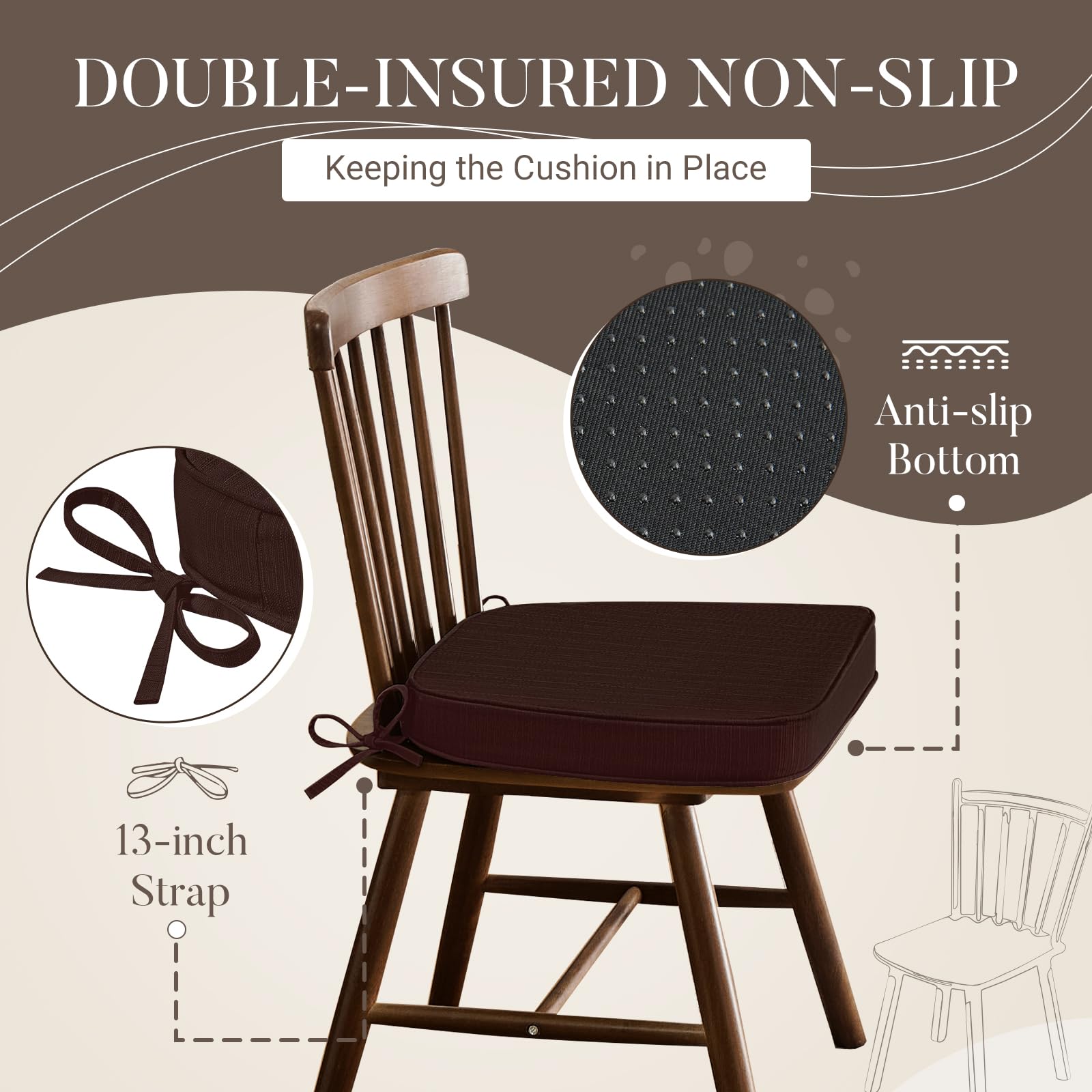 Premium D-Shaped Dining Chair Cushions Set of 6 - 2.5