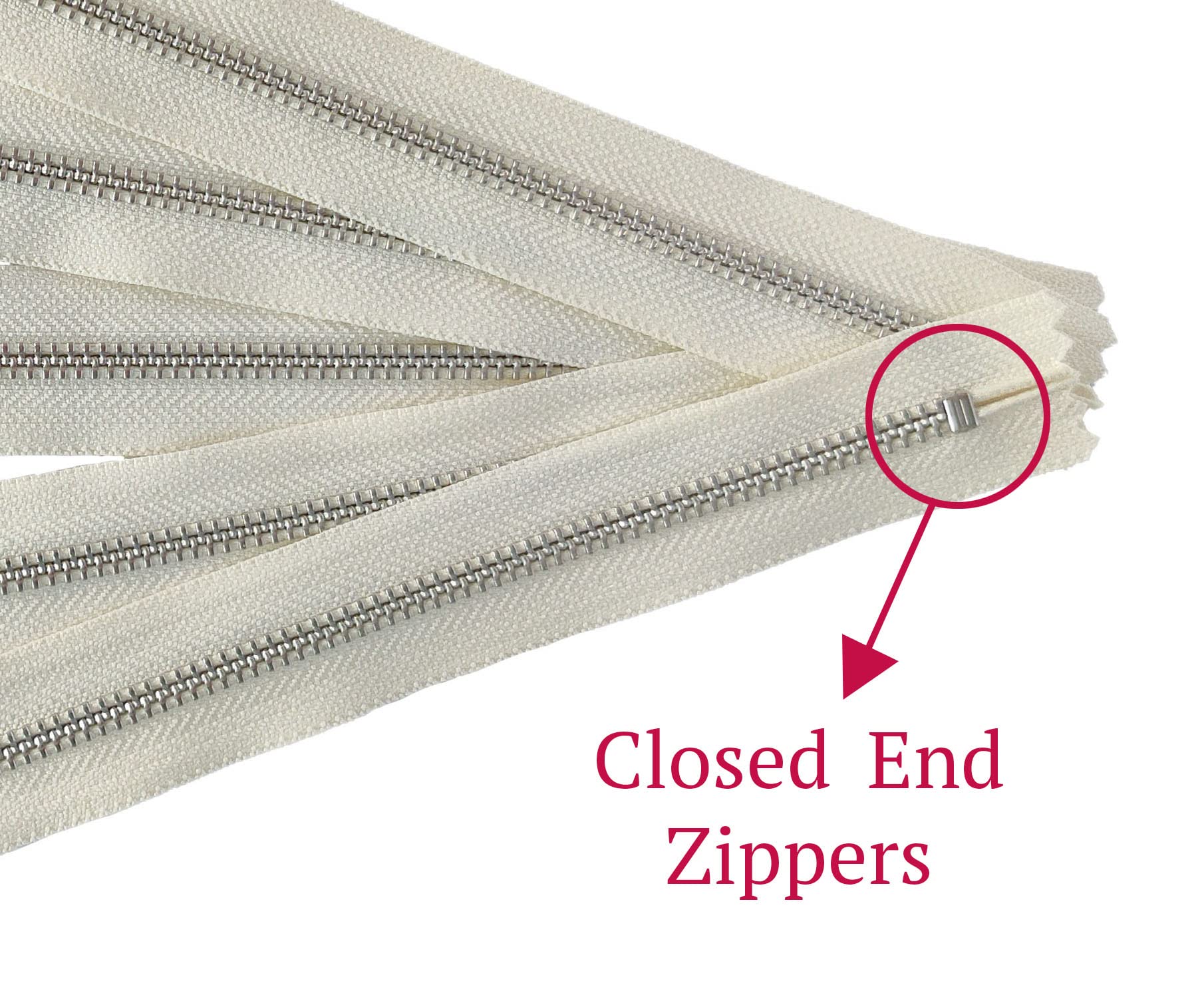 YKK #5 Aluminum Silver Metal Zippers 8 Inch - Vanilla Cream Offwhite Closed End with Donut Pull - Set of 5 for DIY Crafts, Handbags, Garments & Sewing Projects | Premium Quality Fashion Accessories by Craftbot