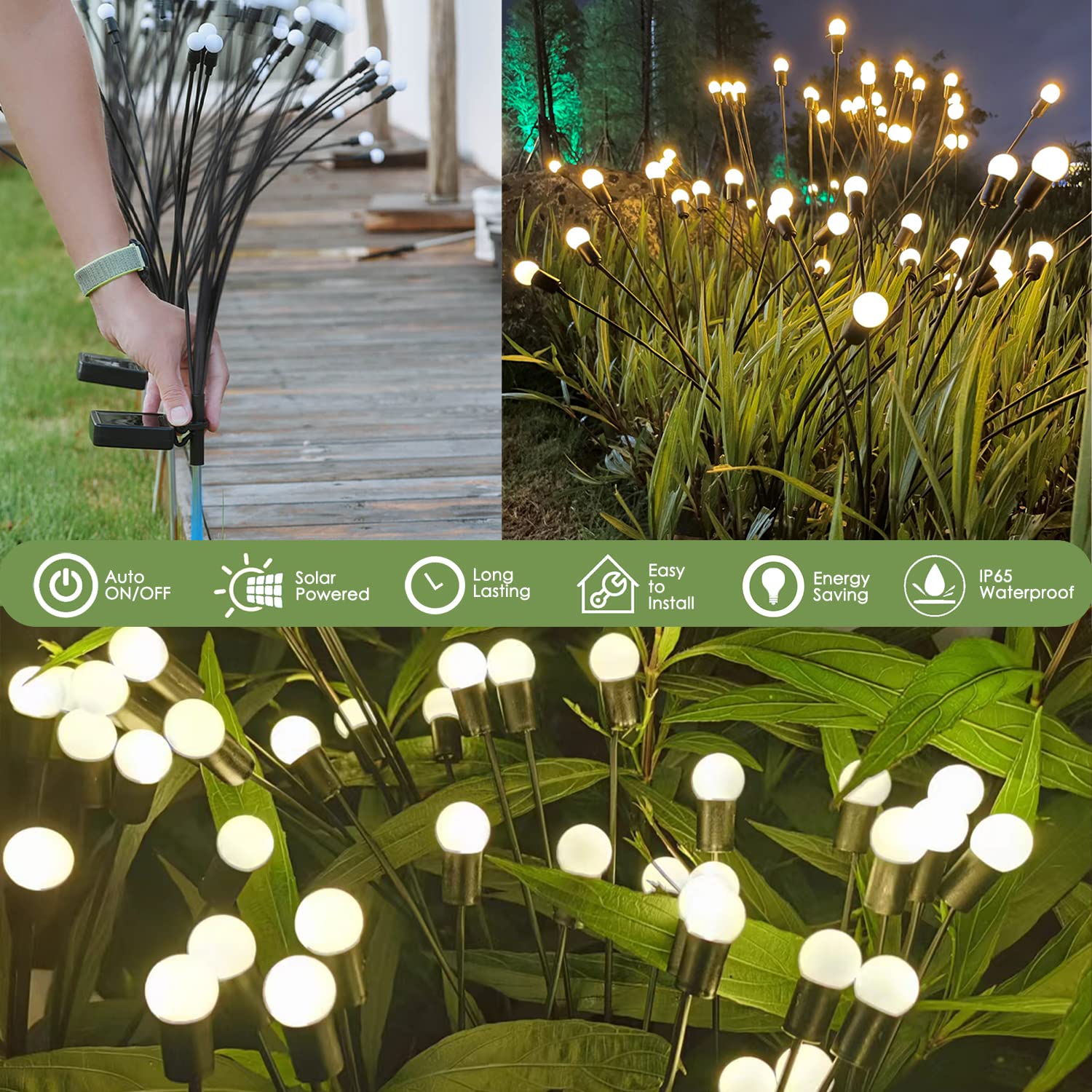 8 Pack Solar Garden Lights - Upgraded Swaying Starburst Outdoor Lights, Waterproof Solar Powered Pathway Decor for Yard, Patio & Garden (Perfect for Walkways, Driveways & Landscape Lighting)