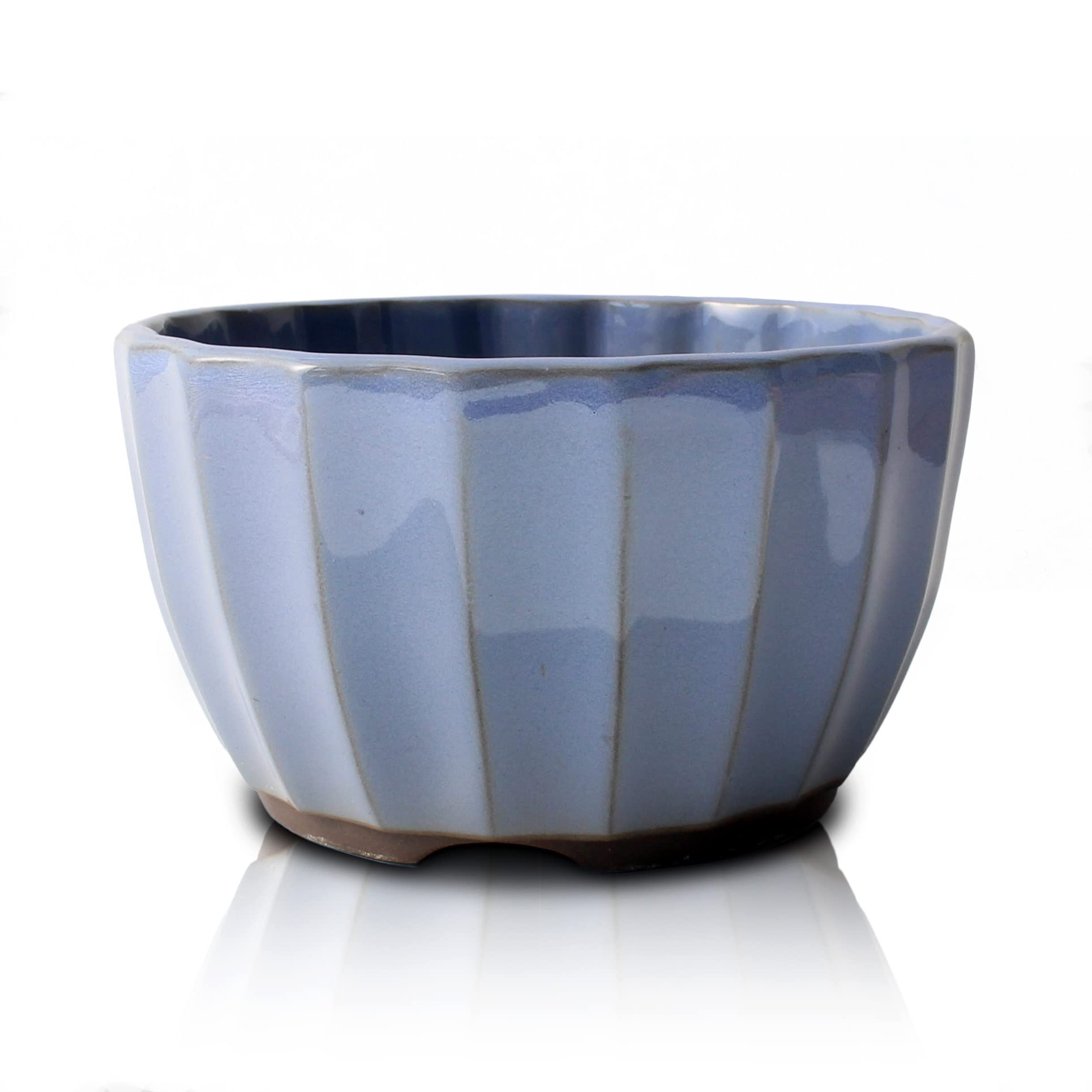 5 Inch Kinyo-Yu Glazed Ceramic Bonsai Pot with Chrysanthemum Flower Design - Perfect for Indoor Plants, Zen Gardens & Japanese Style Decor